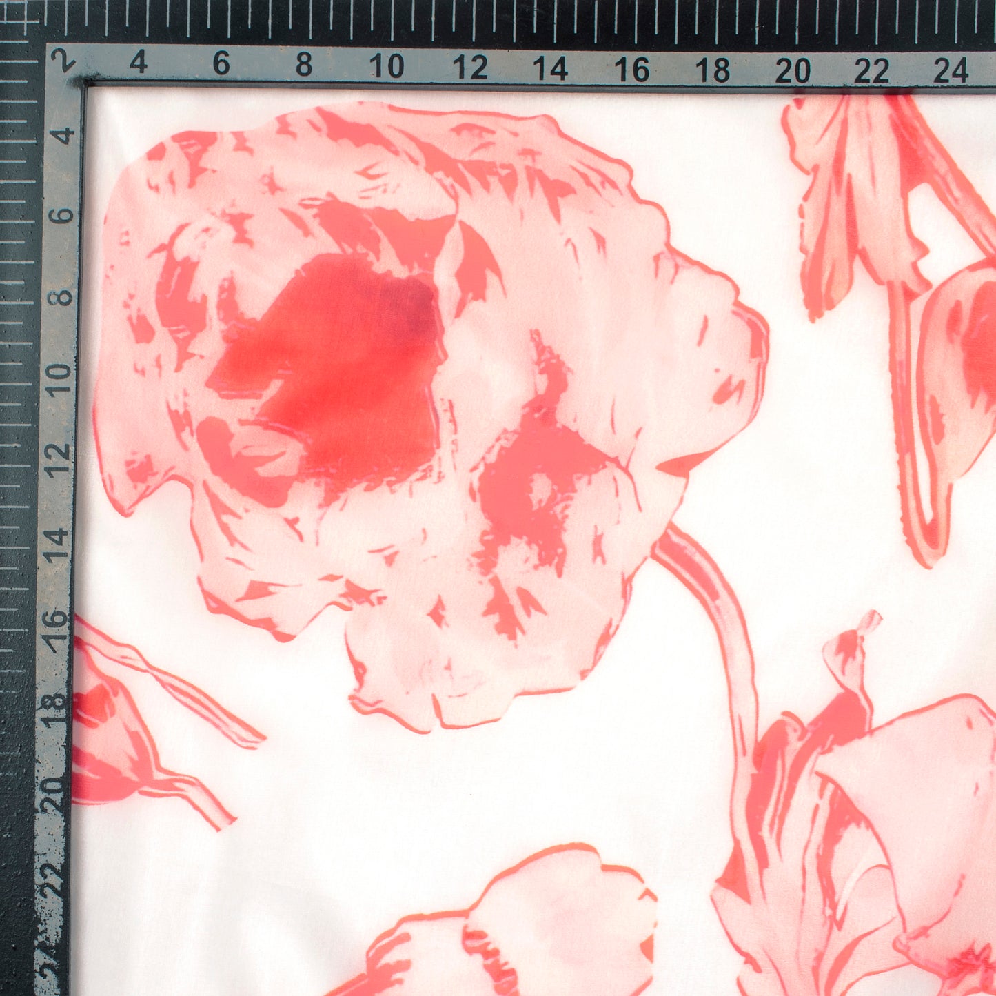 Scarlet Red Floral Digital Print Organza Satin Fabric