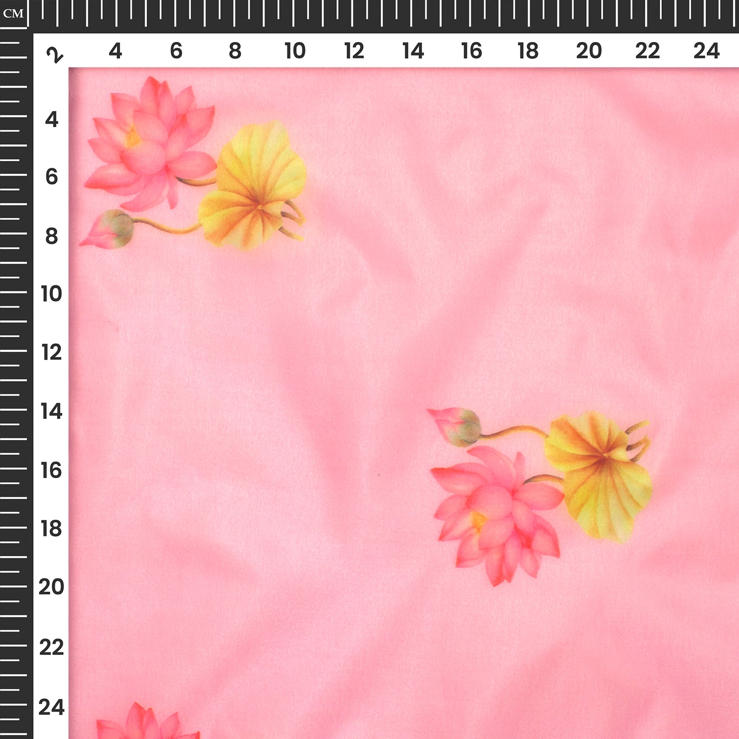 Flamingo Pink Floral Digital Print Organza Satin Fabric