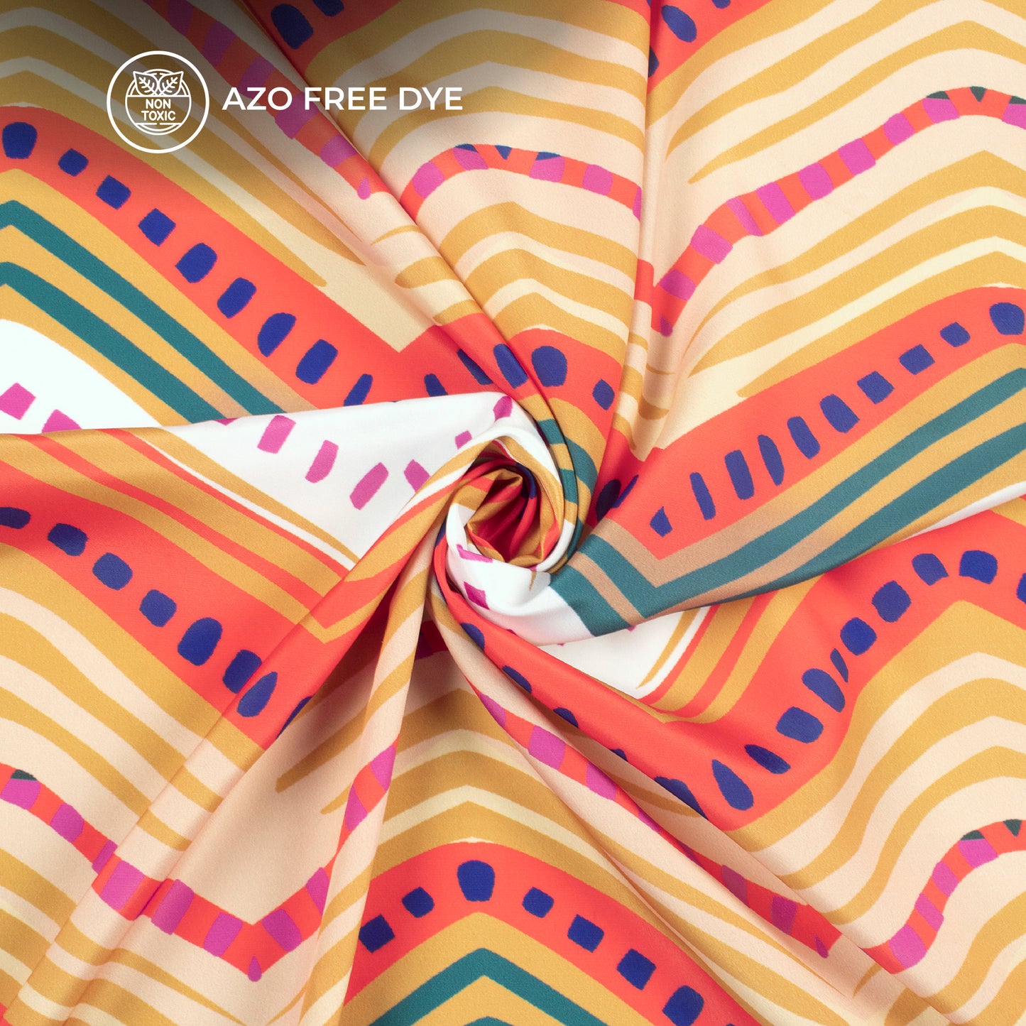 Cardinal Red Chevron Bandhani Digital Print Crepe Silk Fabric