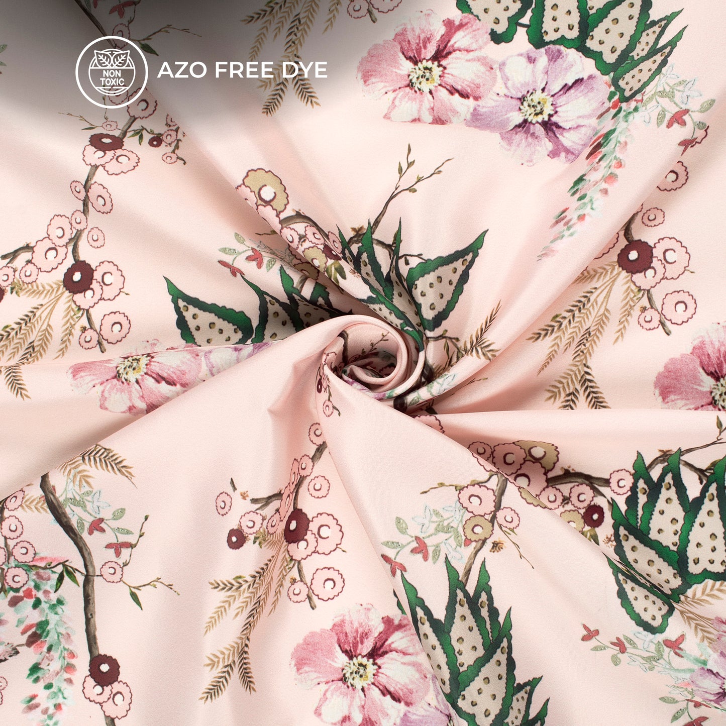 Dusty Rose Pink Floral Digital Print Crepe Silk Fabric