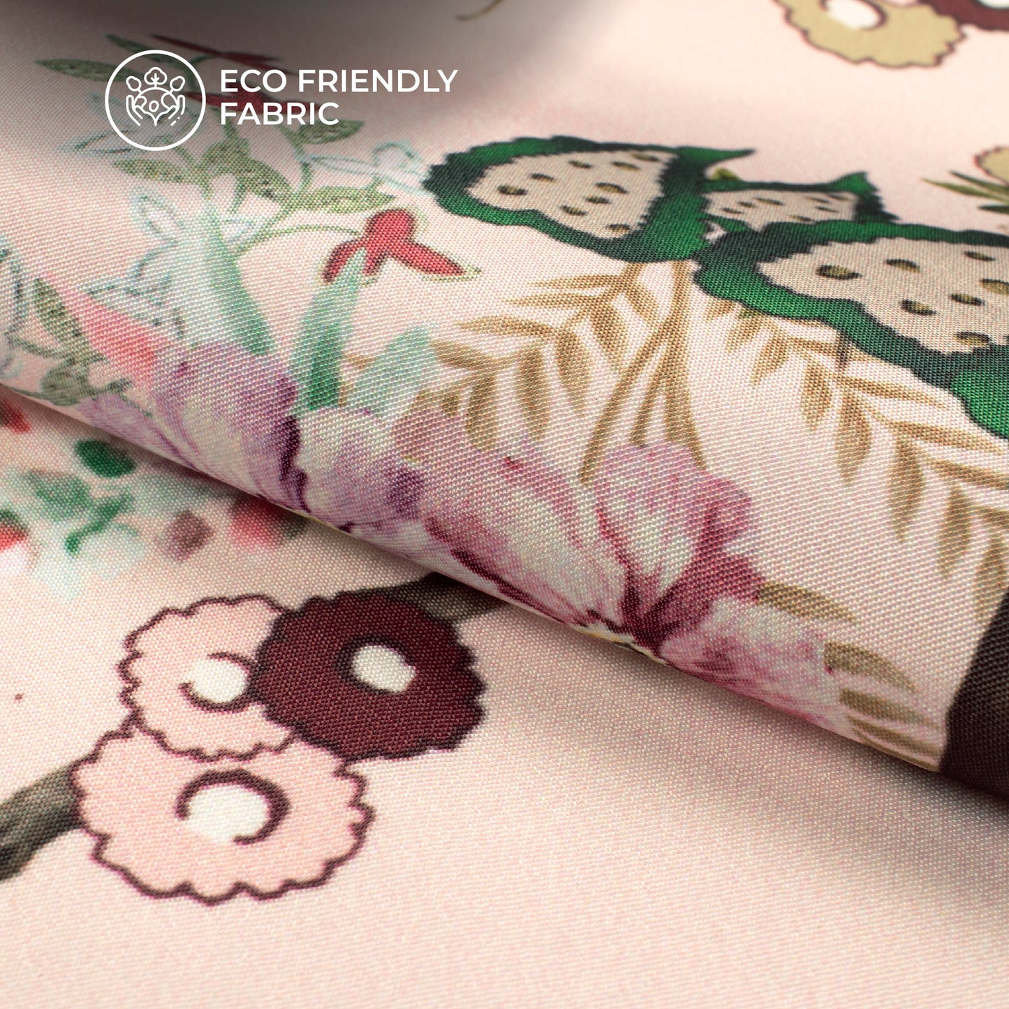 Dusty Rose Pink Floral Digital Print Crepe Silk Fabric