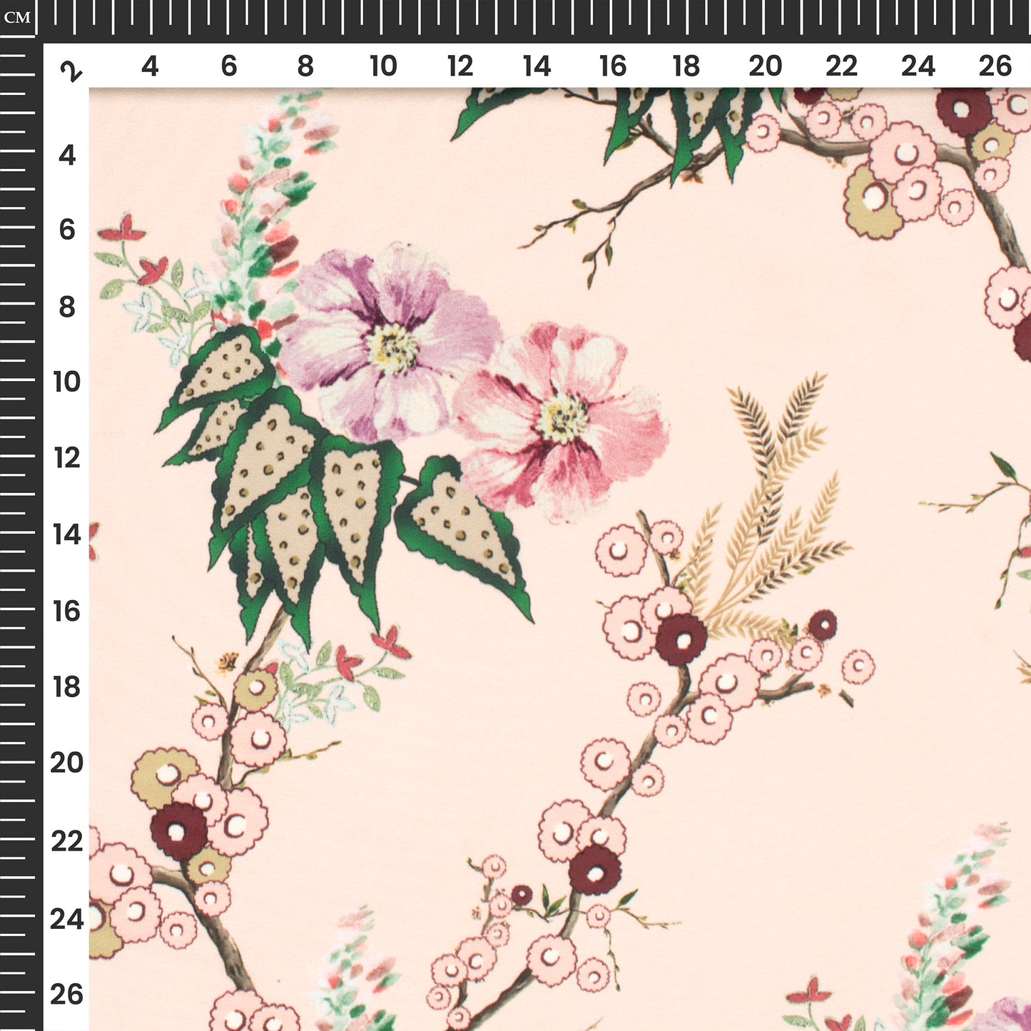 Dusty Rose Pink Floral Digital Print Crepe Silk Fabric
