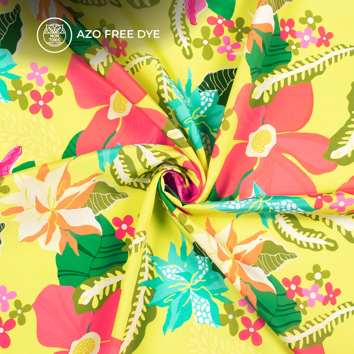 Yellow Floral Digital Print Crepe Silk Fabric