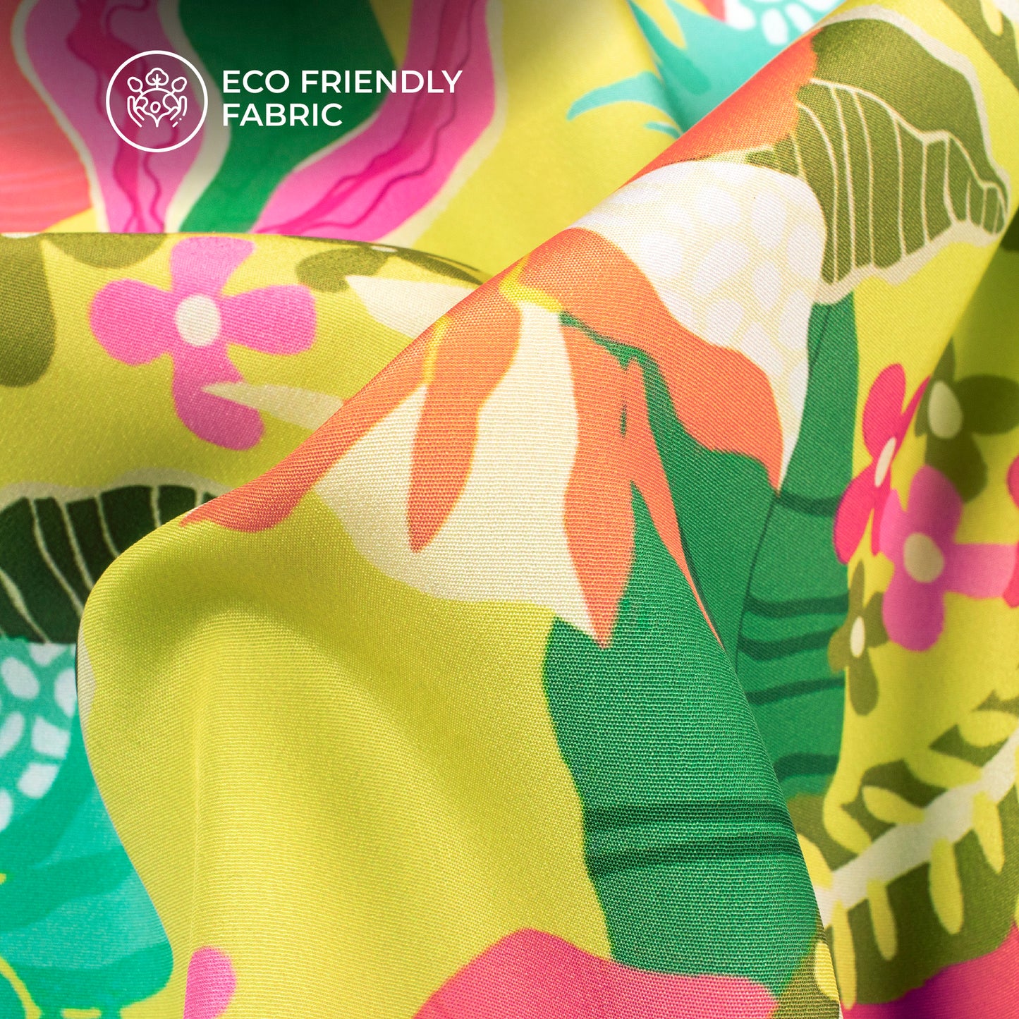Yellow Floral Digital Print Crepe Silk Fabric
