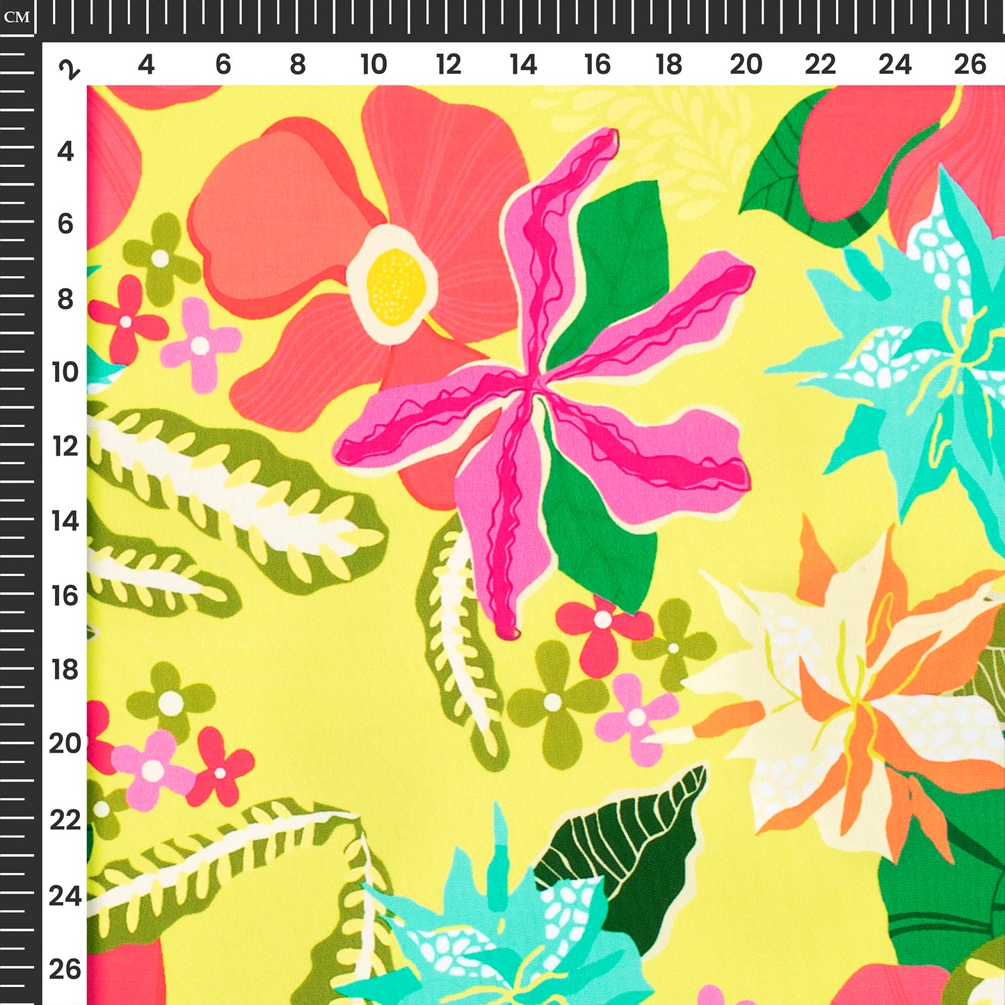 Yellow Floral Digital Print Crepe Silk Fabric