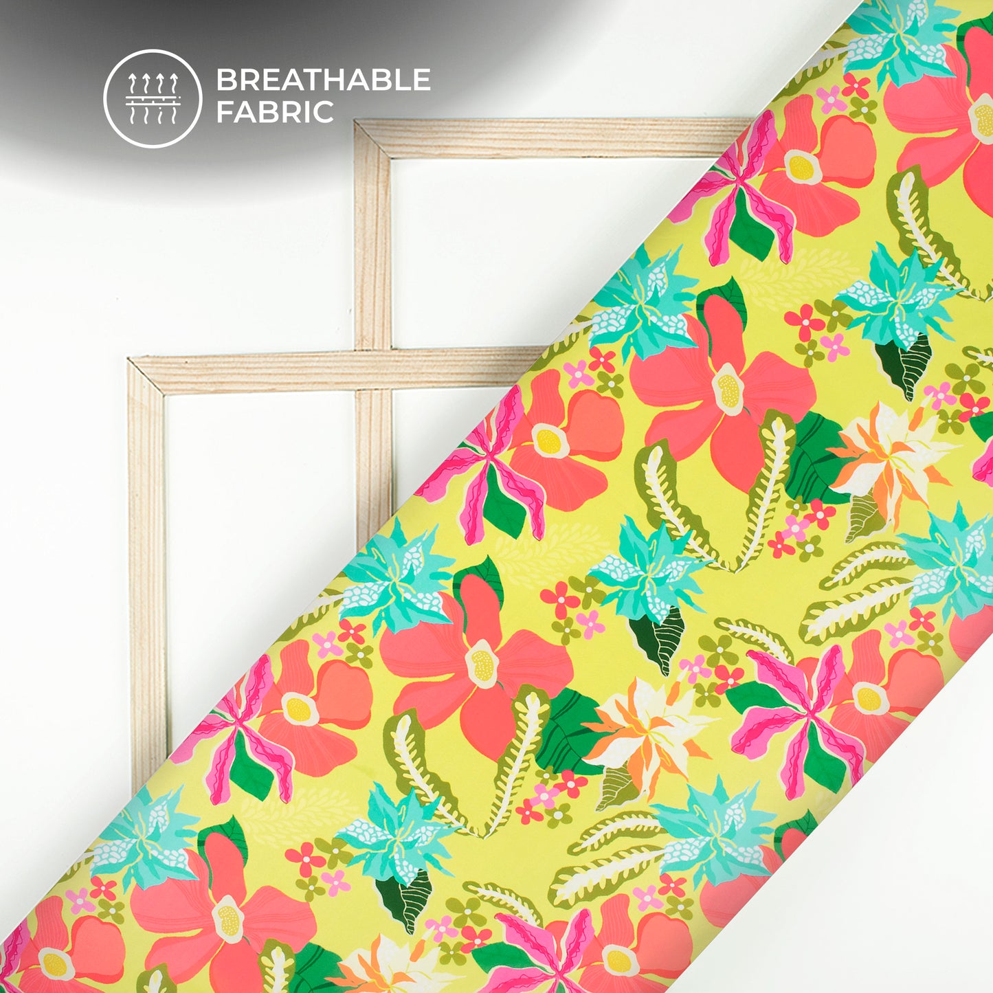 Yellow Floral Digital Print Crepe Silk Fabric