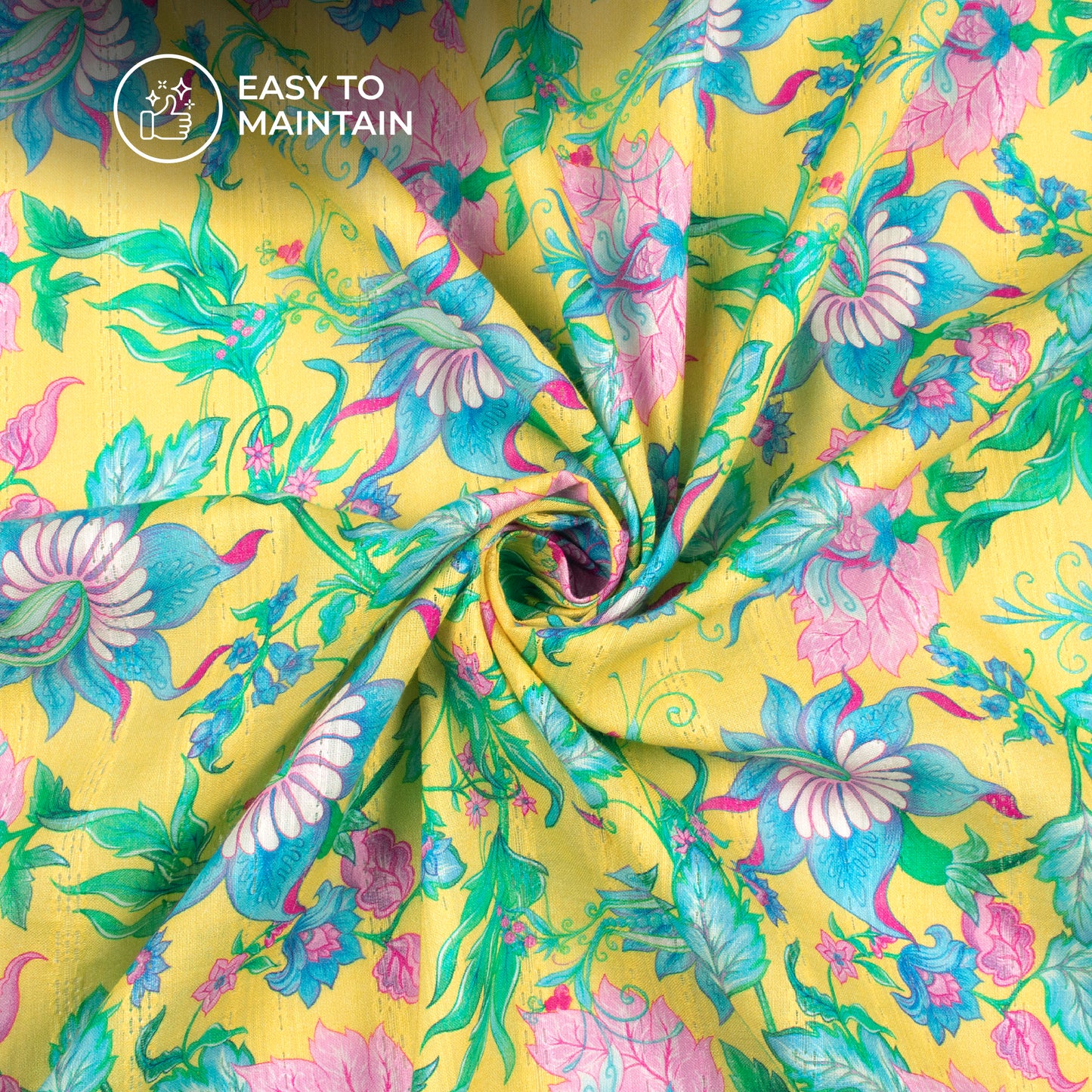 Corn Yellow Floral Digital Print Dobby Cotton Cambric Fabric