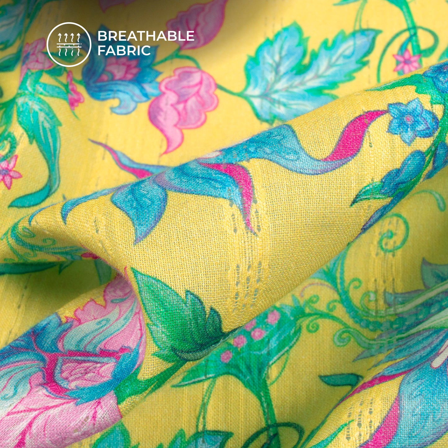 Corn Yellow Floral Digital Print Dobby Cotton Cambric Fabric