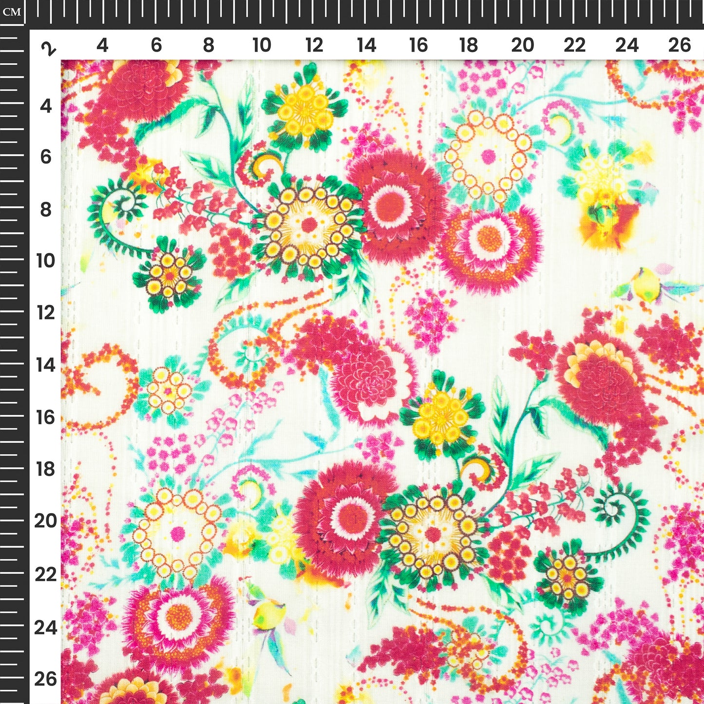 Cherry Red Floral Digital Print Dobby Cotton Cambric  Fabric