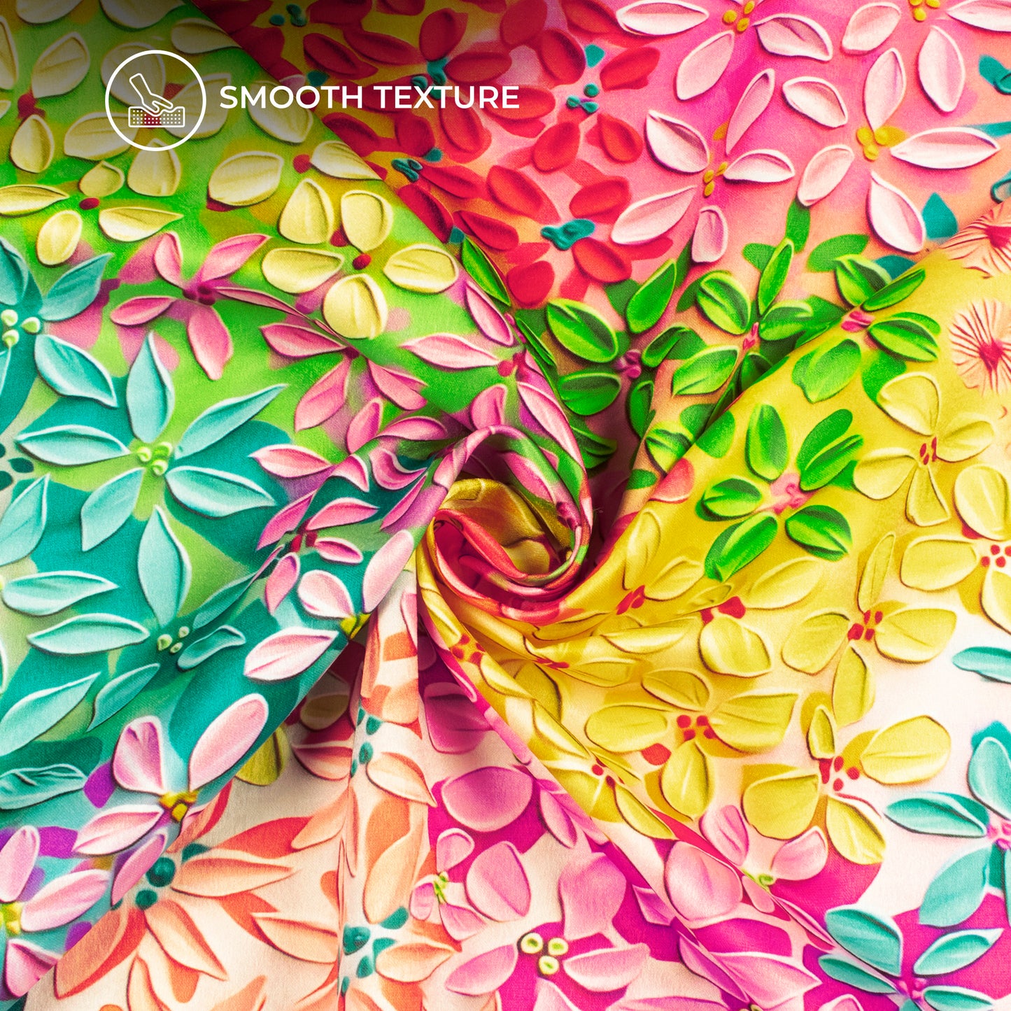 Multi Color Floral Digital Print Lush Satin Fabric
