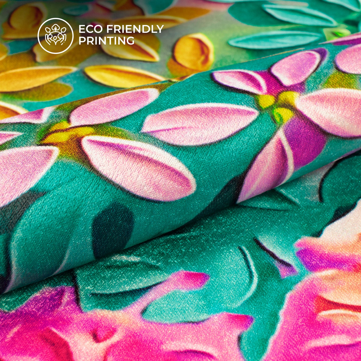 Multi Color Floral Digital Print Lush Satin Fabric