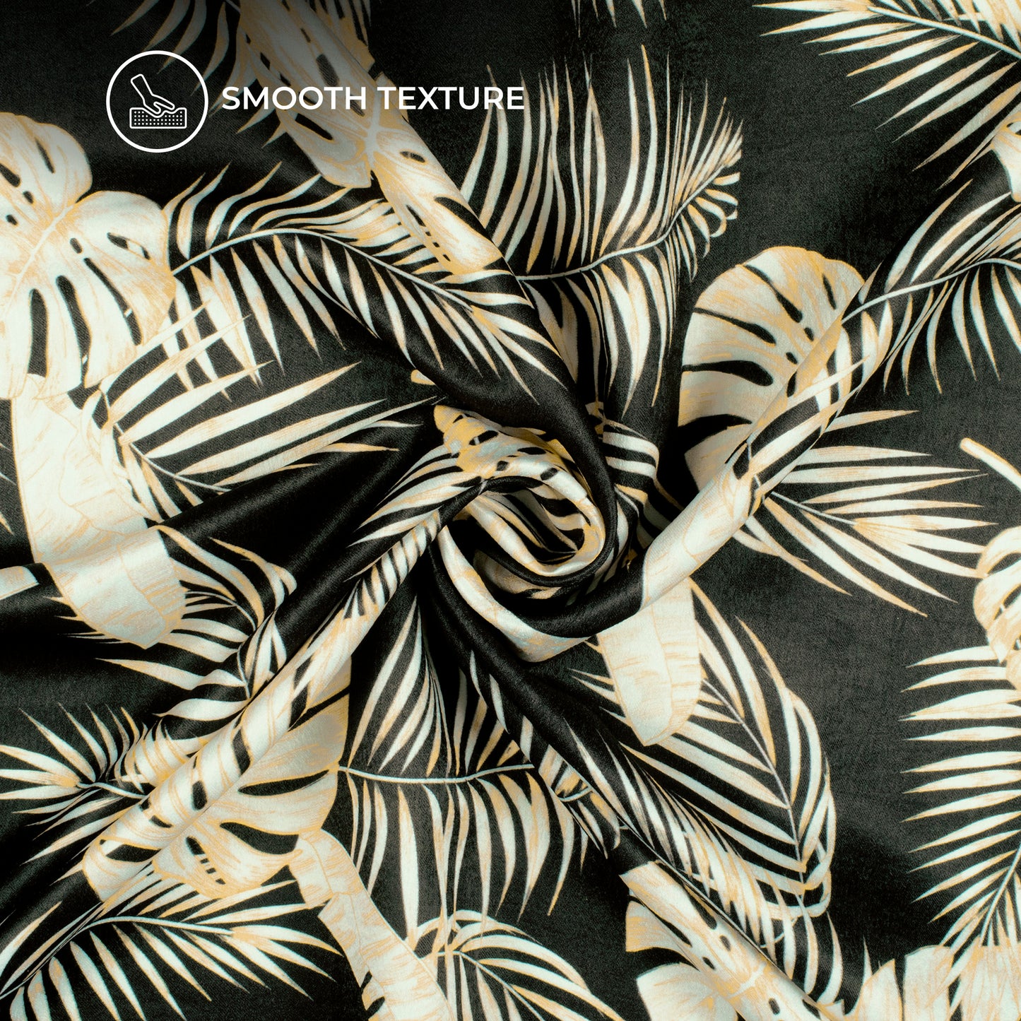Black Leaf Digital Print Lush Satin Fabric