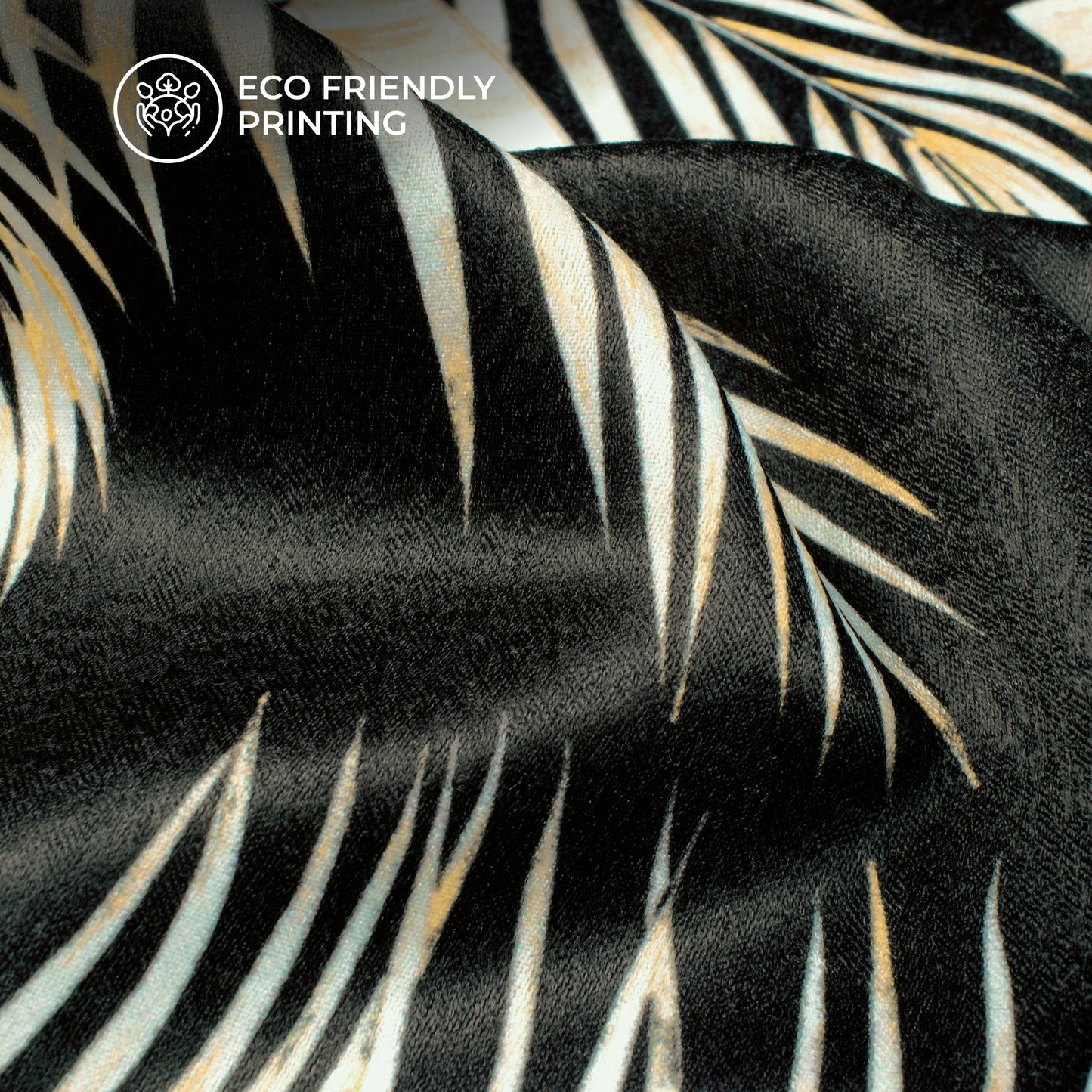 Black Leaf Digital Print Lush Satin Fabric