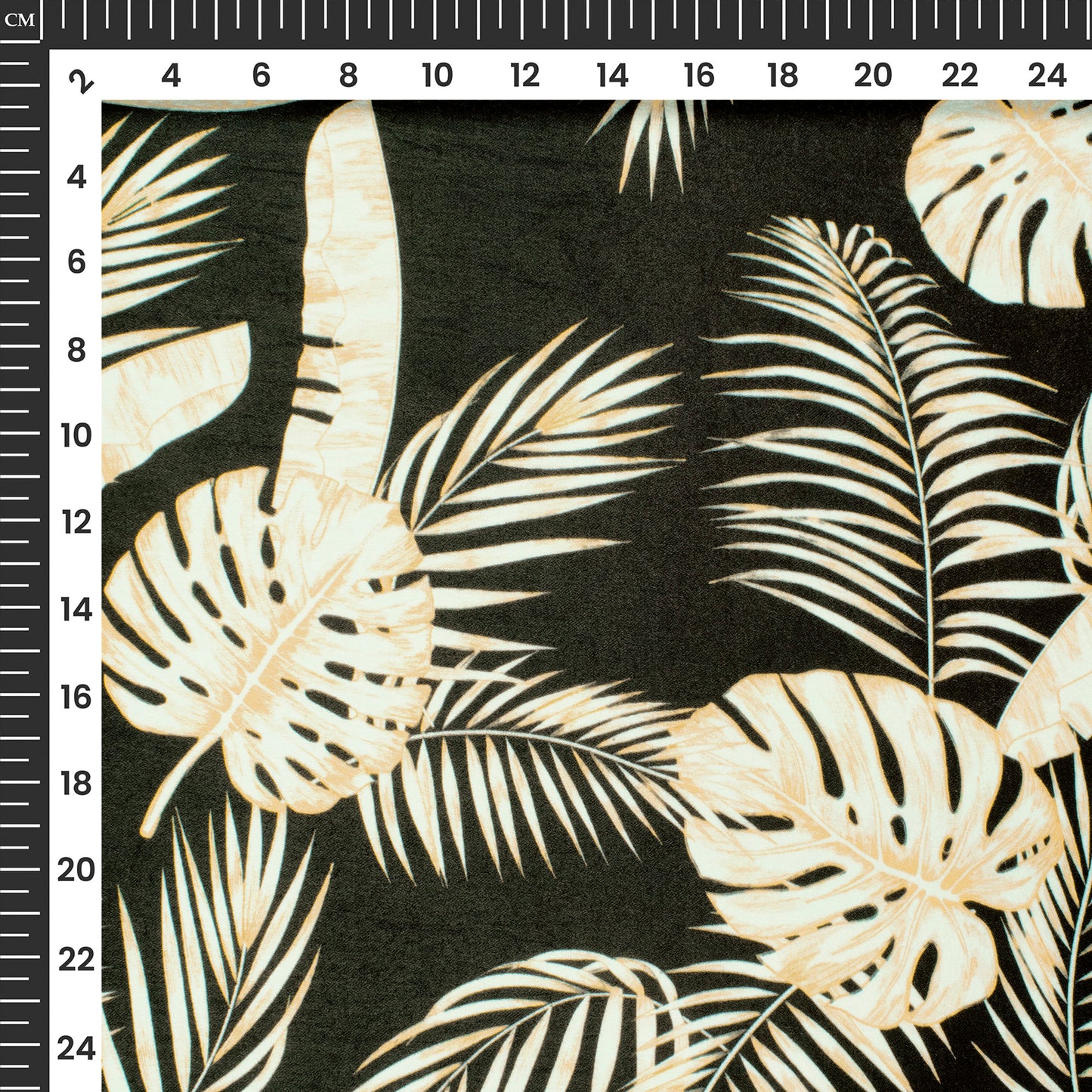 Black Leaf Digital Print Lush Satin Fabric