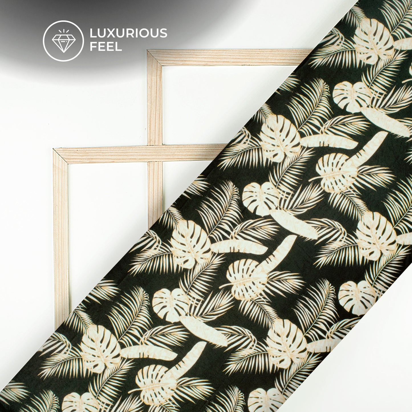 Black Leaf Digital Print Lush Satin Fabric