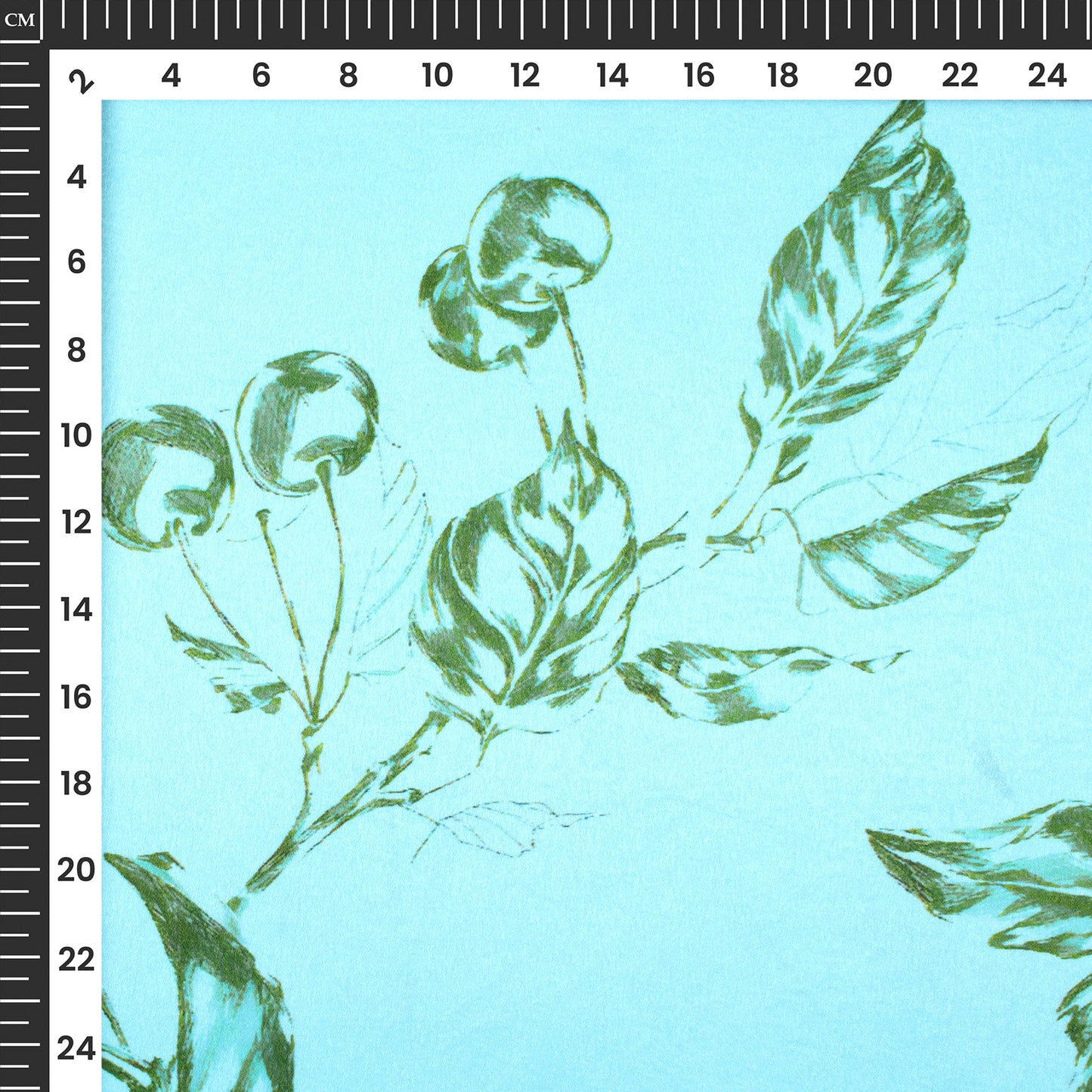 Sky Blue Leaf Digital Print Lush Satin Fabric