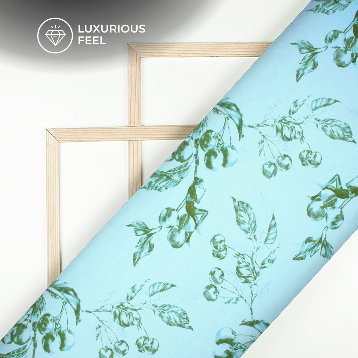 Sky Blue Leaf Digital Print Lush Satin Fabric