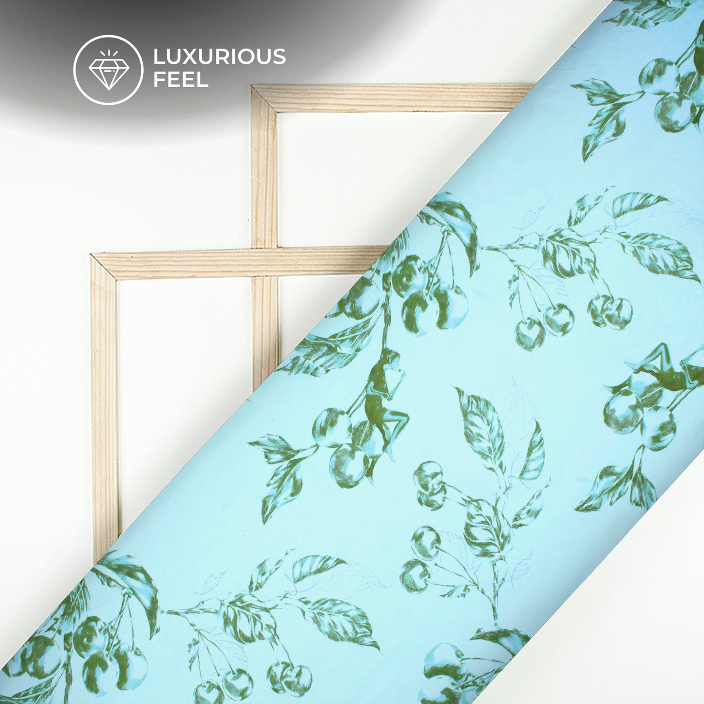 Sky Blue Leaf Digital Print Lush Satin Fabric