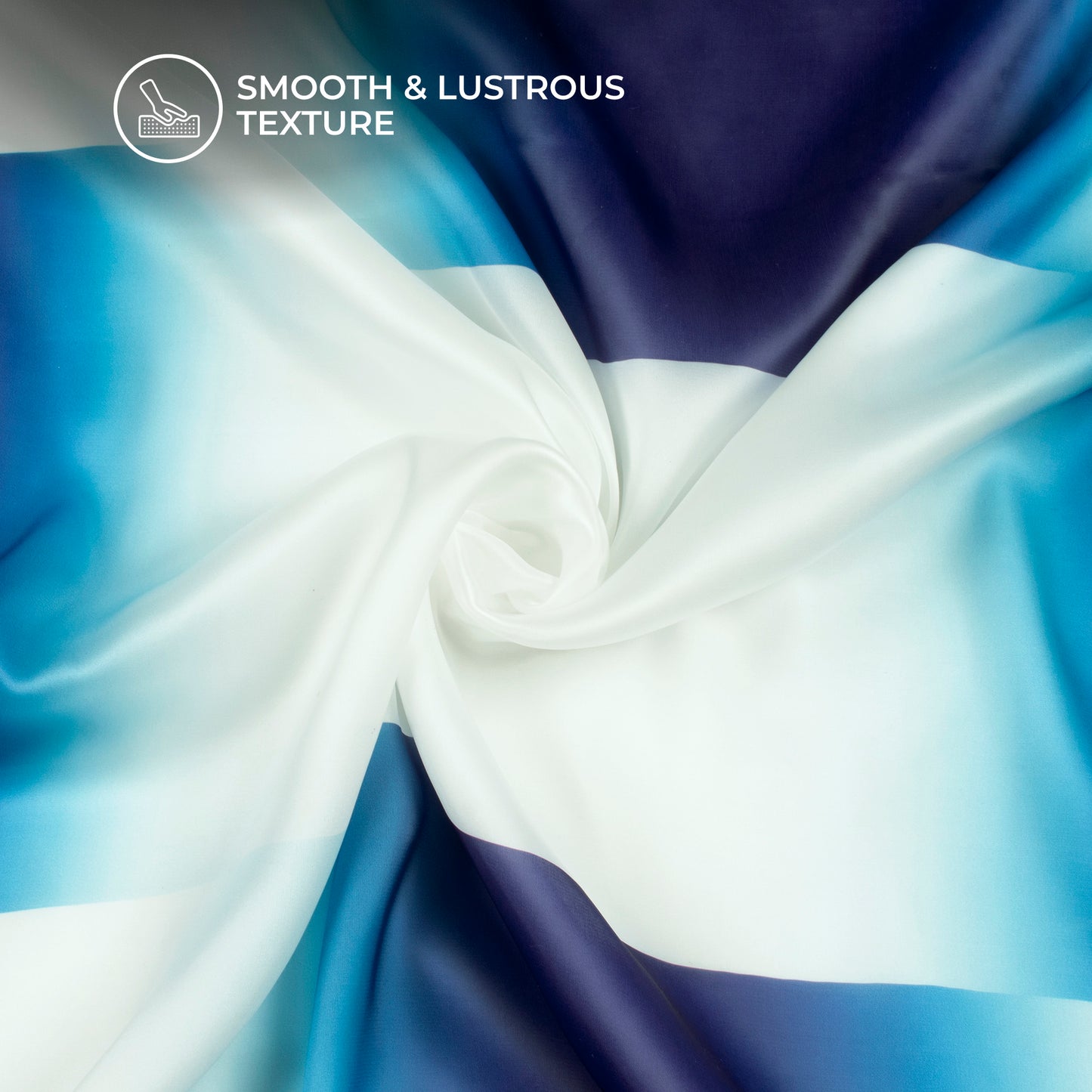 Navy Blue And White Ombre Digital Print Organza Satin Fabric