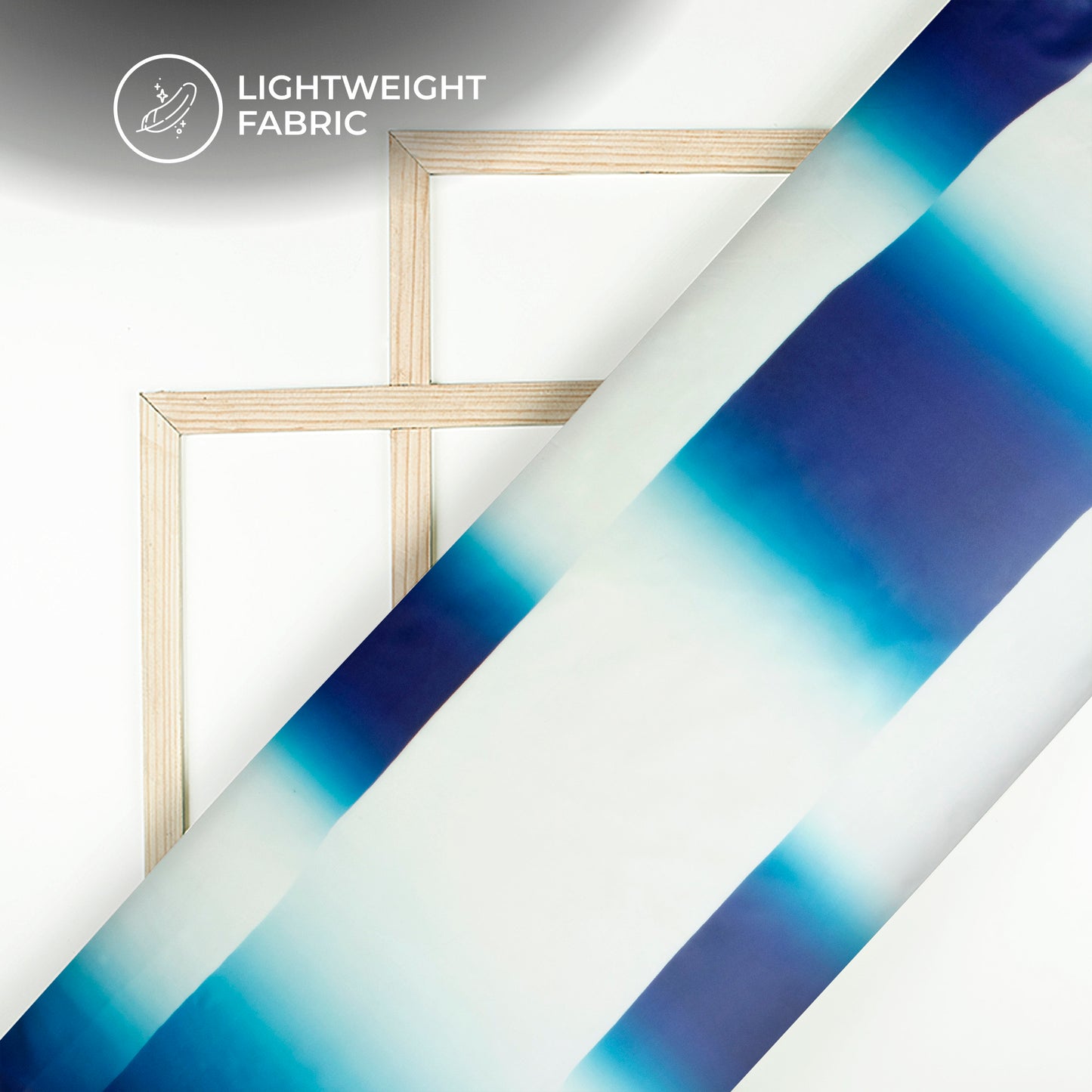 Navy Blue And White Ombre Digital Print Organza Satin Fabric