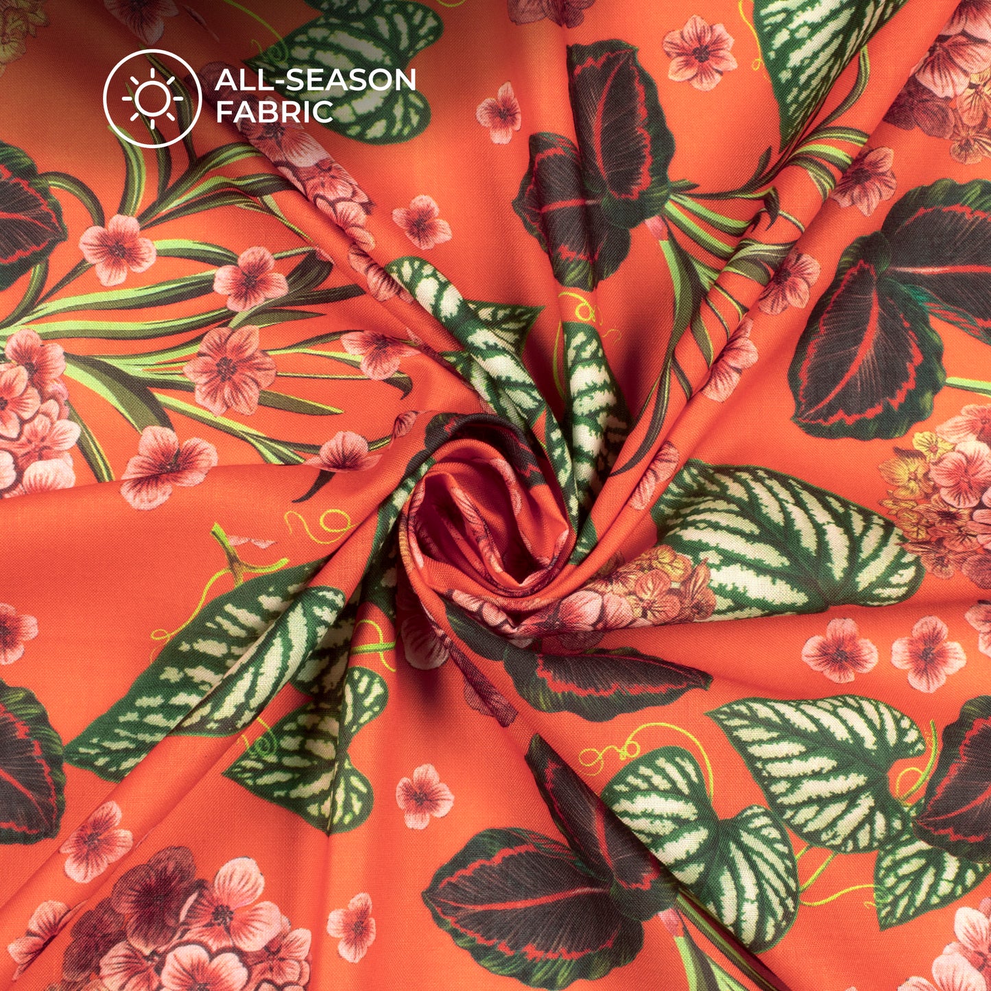 Beautiful Tropical Flower Plants Digital Print Poly Cambric Fabric