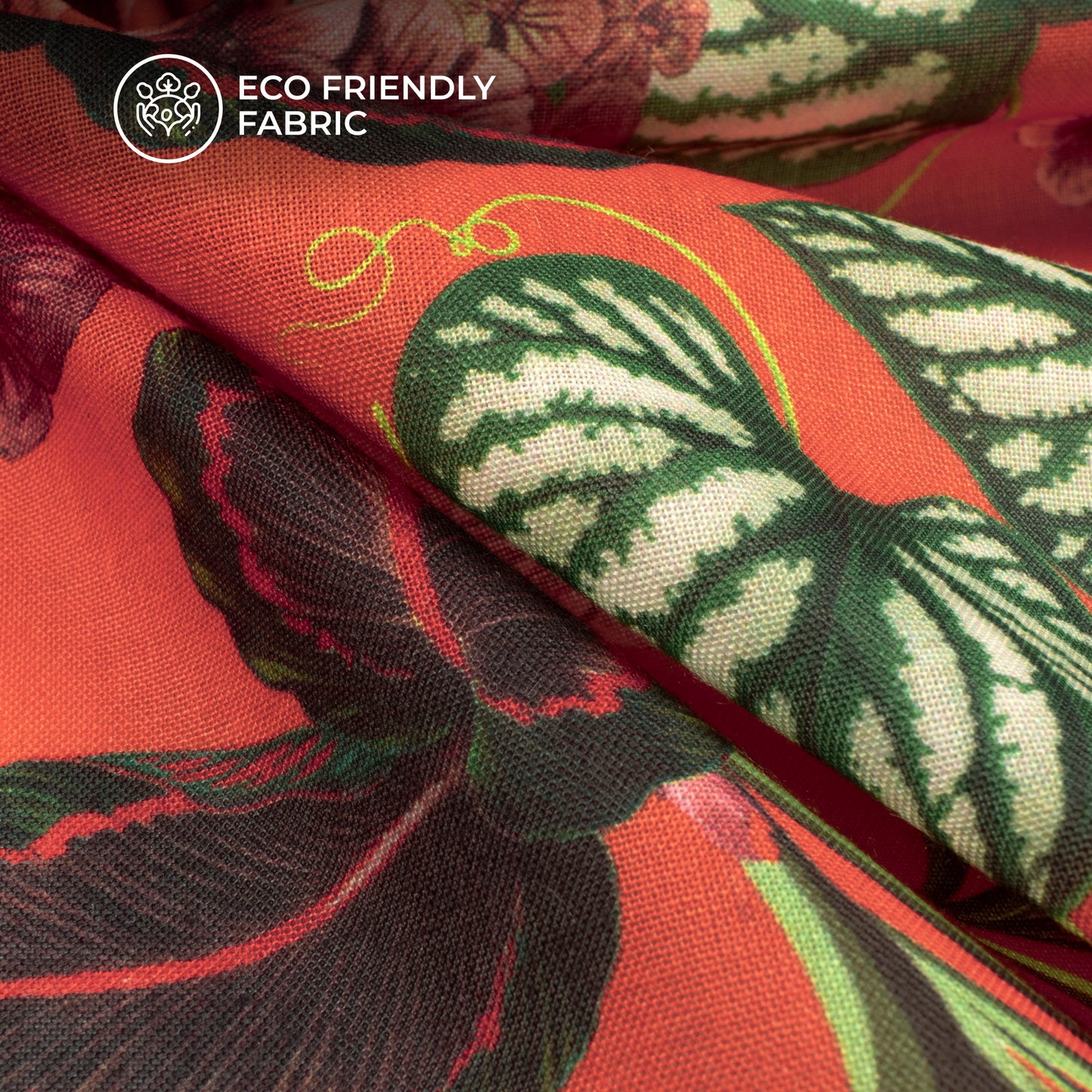 Beautiful Tropical Flower Plants Digital Print Poly Cambric Fabric