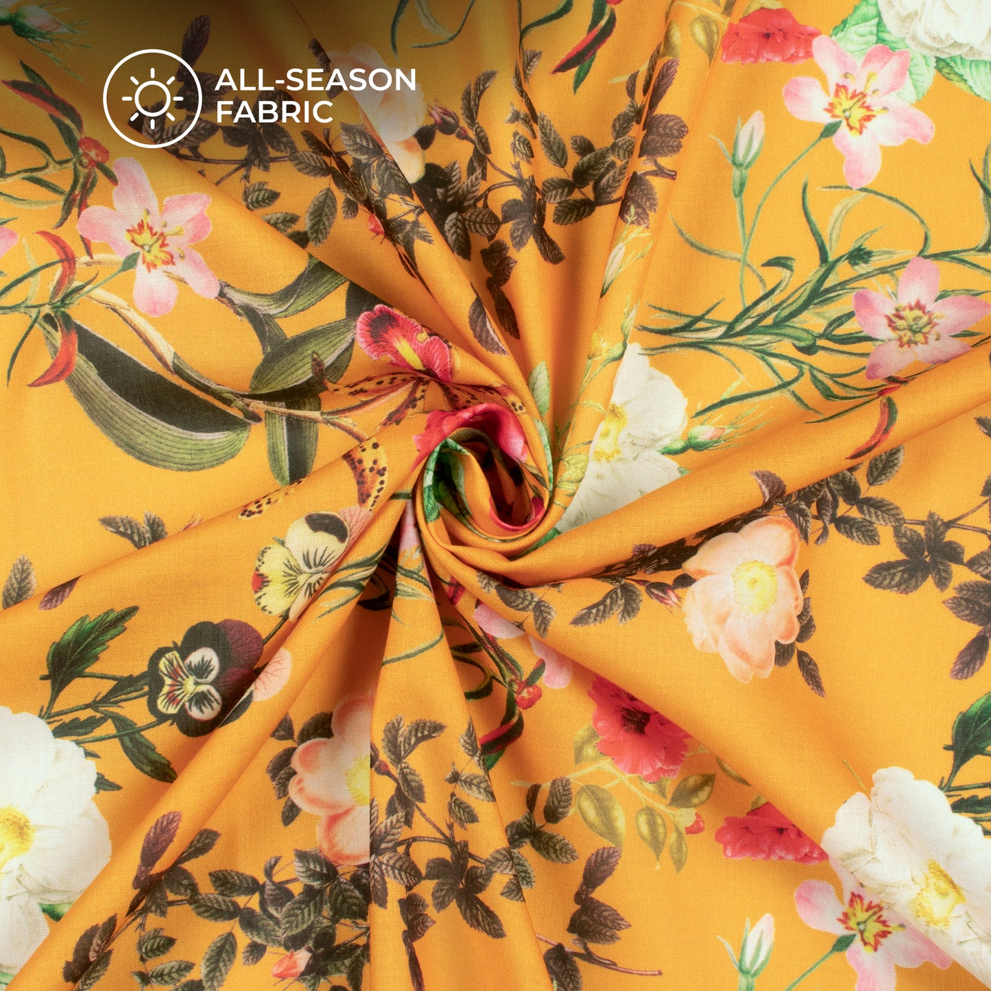 Beautiful Tropical Flower Plants Digital Print Poly Cambric Fabric