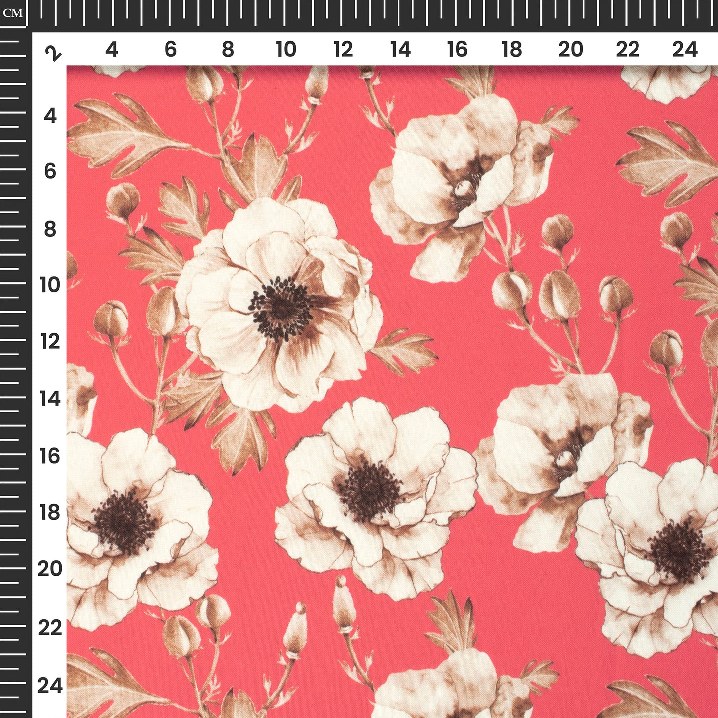 Retro Red Rose Floral Digital Print Poly Cambric Fabric