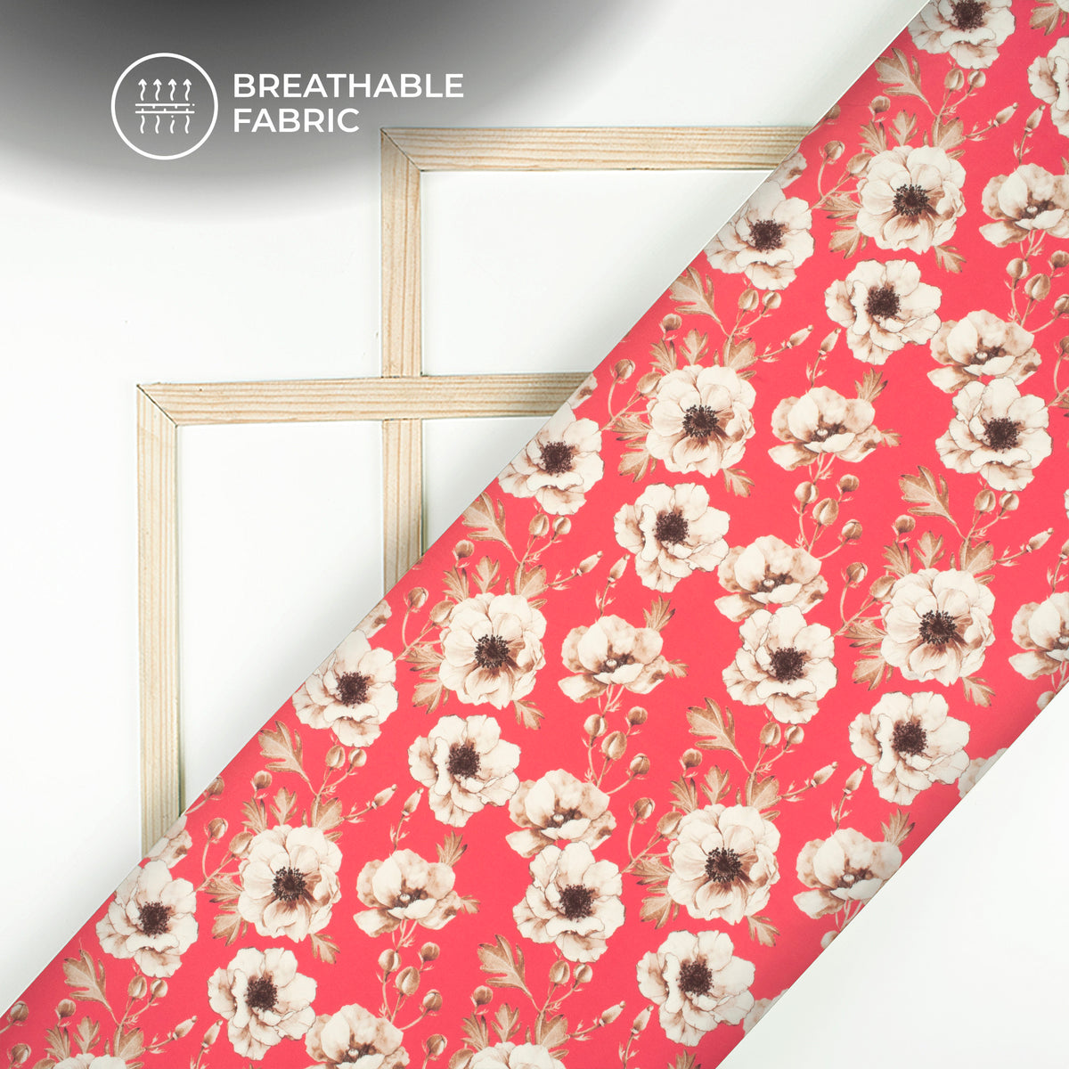 Retro Red Rose Floral Digital Print Poly Cambric Fabric