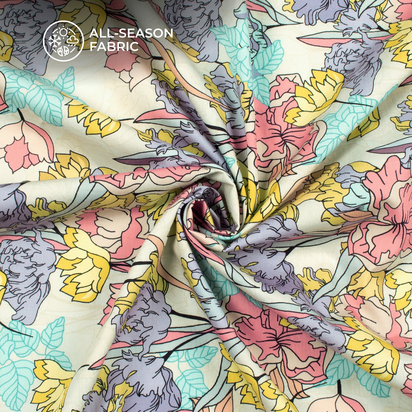 Designer Floral Digital Print Poplin Fabric (Width 58 Inches)