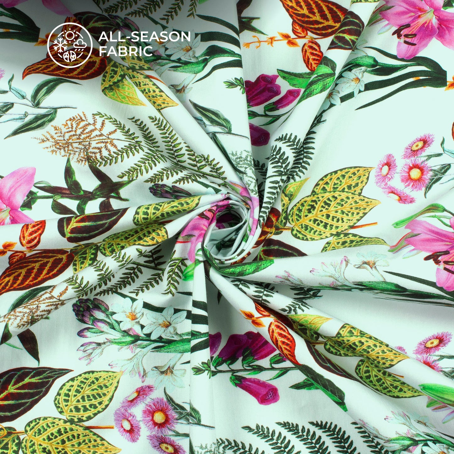 Botanical Lilly Floral Digital Print Poplin Fabric (Width 58 Inches)