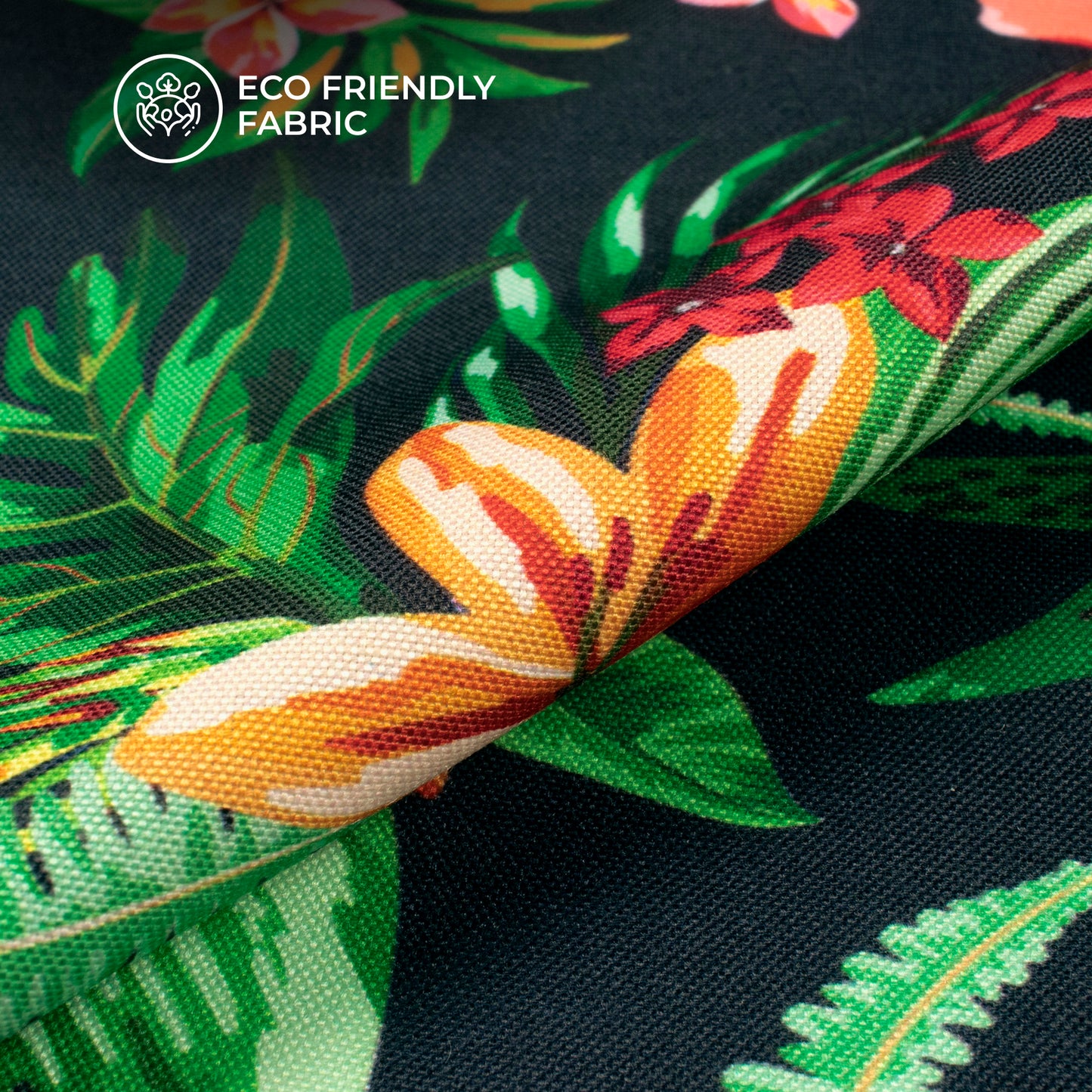 Blooming Tropical Green Floral Digital Print Rayon Fabric