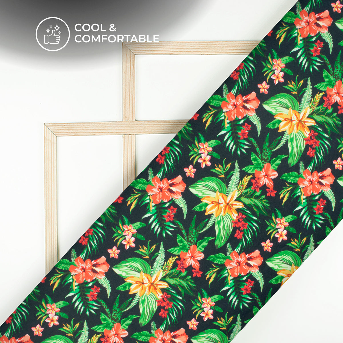 Blooming Tropical Green Floral Digital Print Rayon Fabric