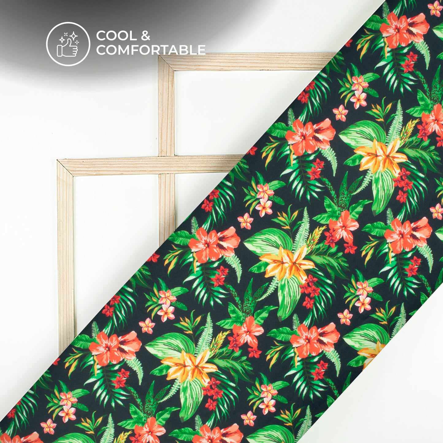 Blooming Tropical Green Floral Digital Print Rayon Fabric