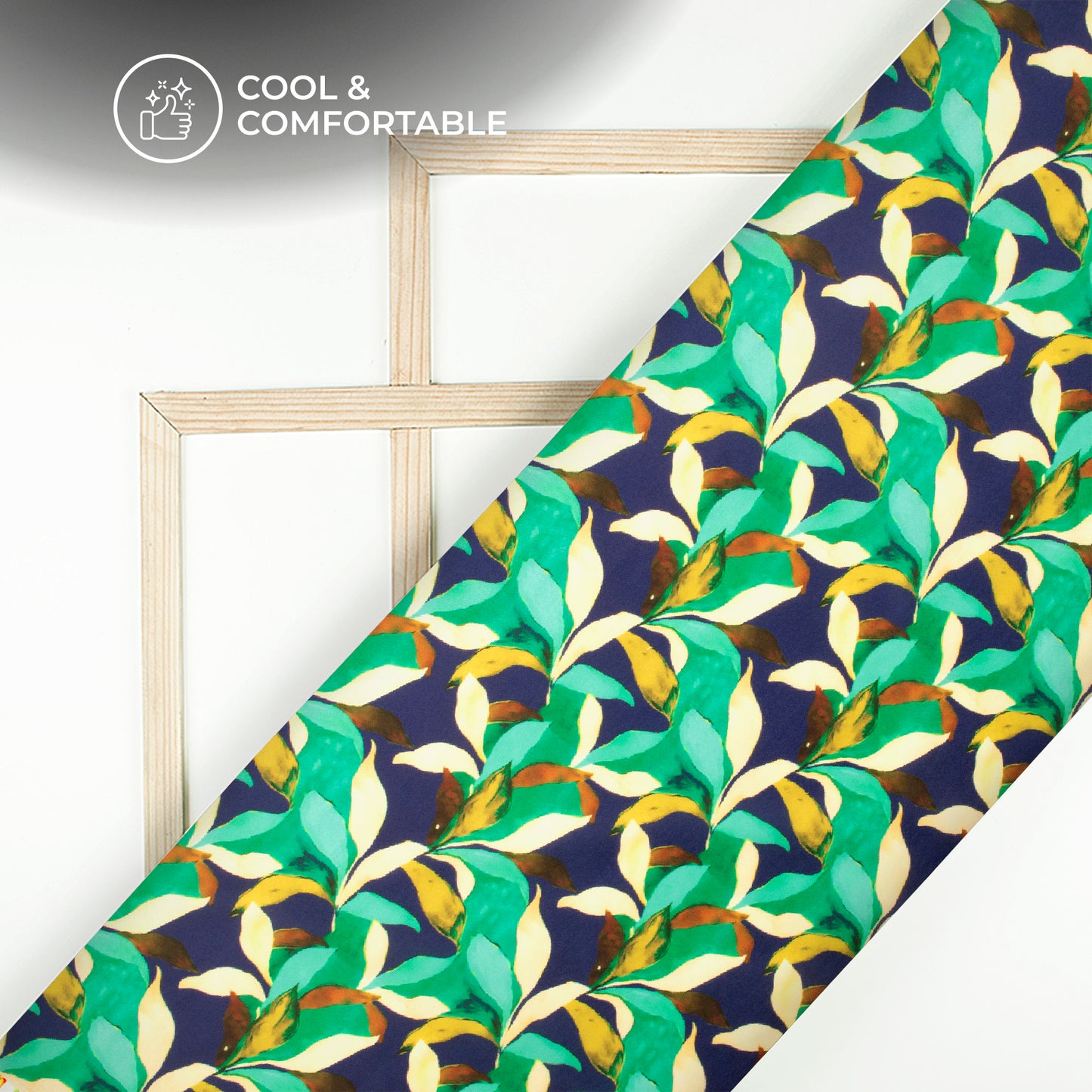 Modern Green Leaves Digital Print Rayon Fabric