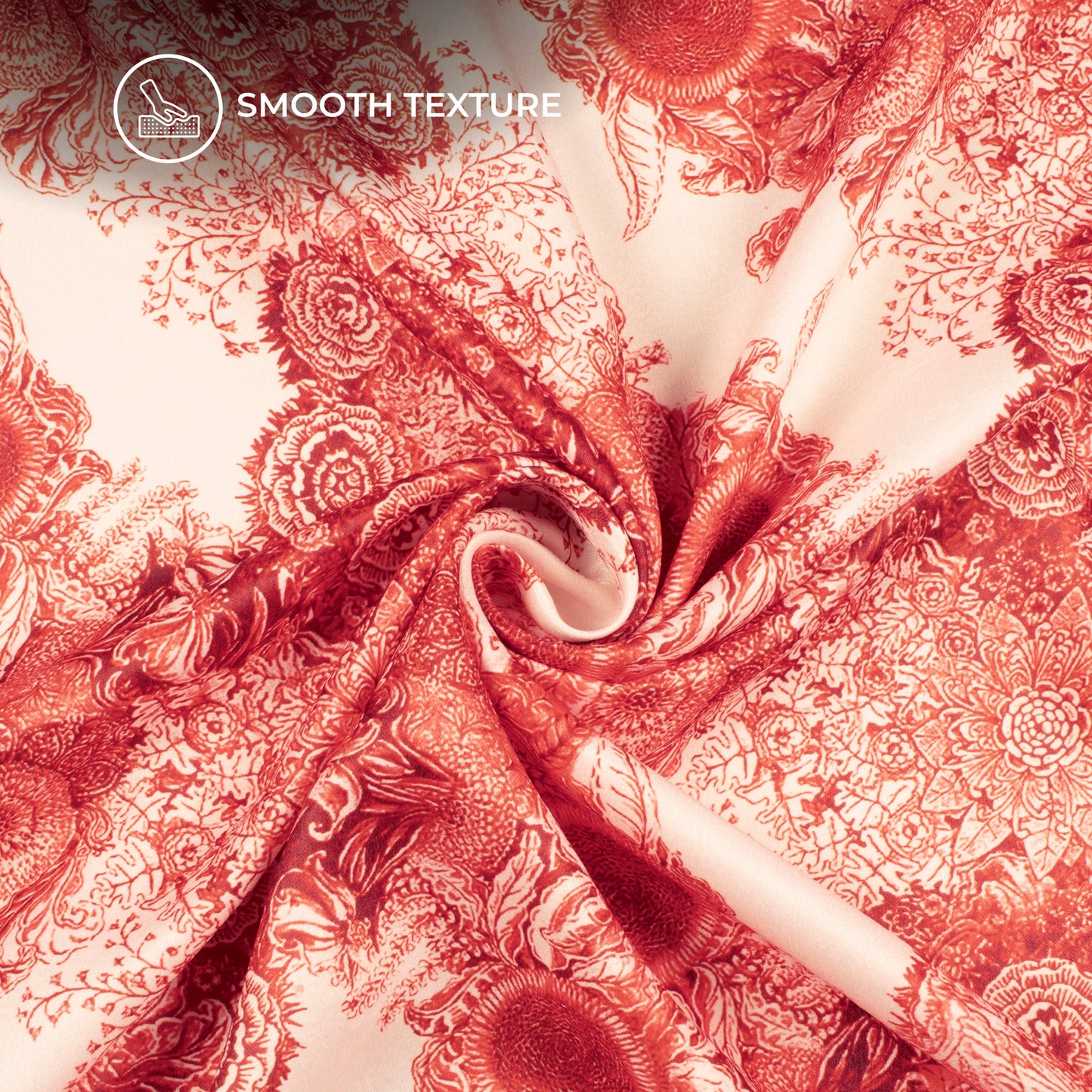 Rose Red Floral Digital Print Lush Satin Fabric