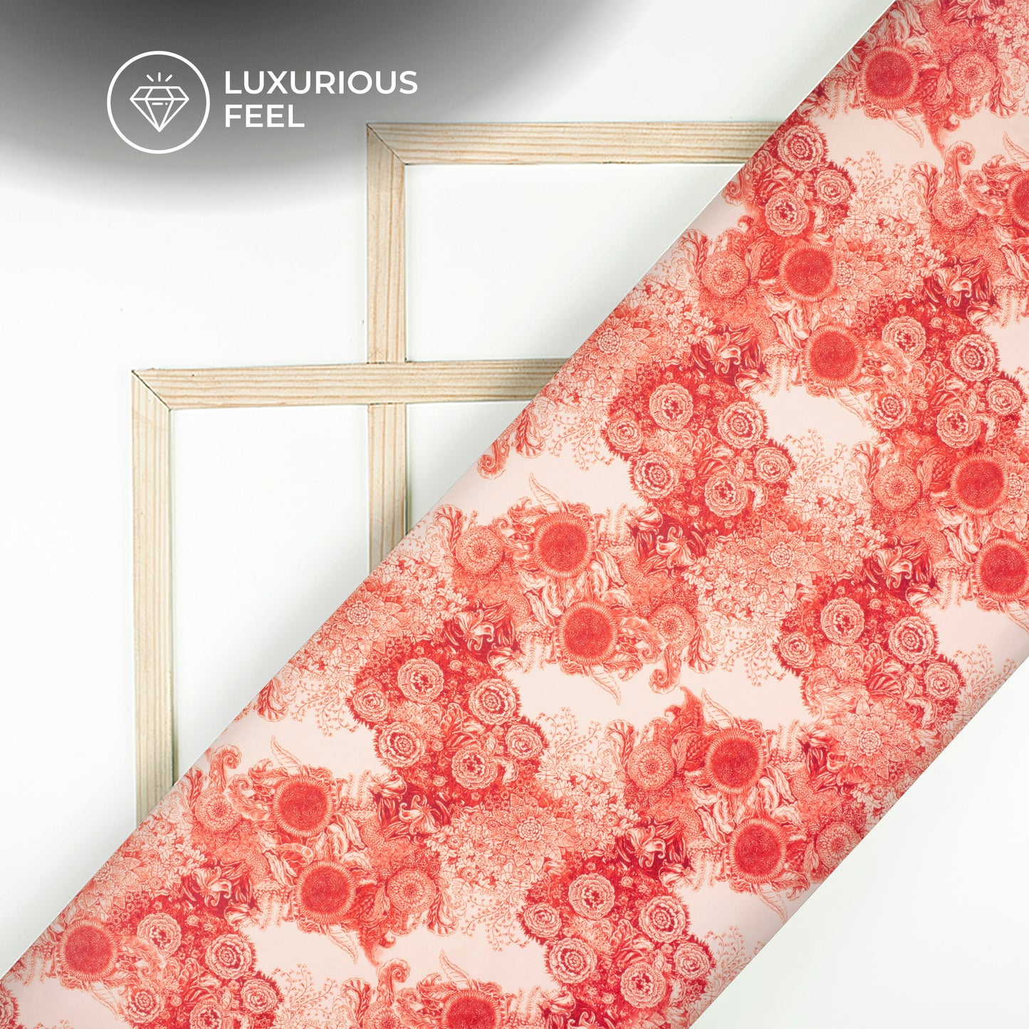 Rose Red Floral Digital Print Lush Satin Fabric