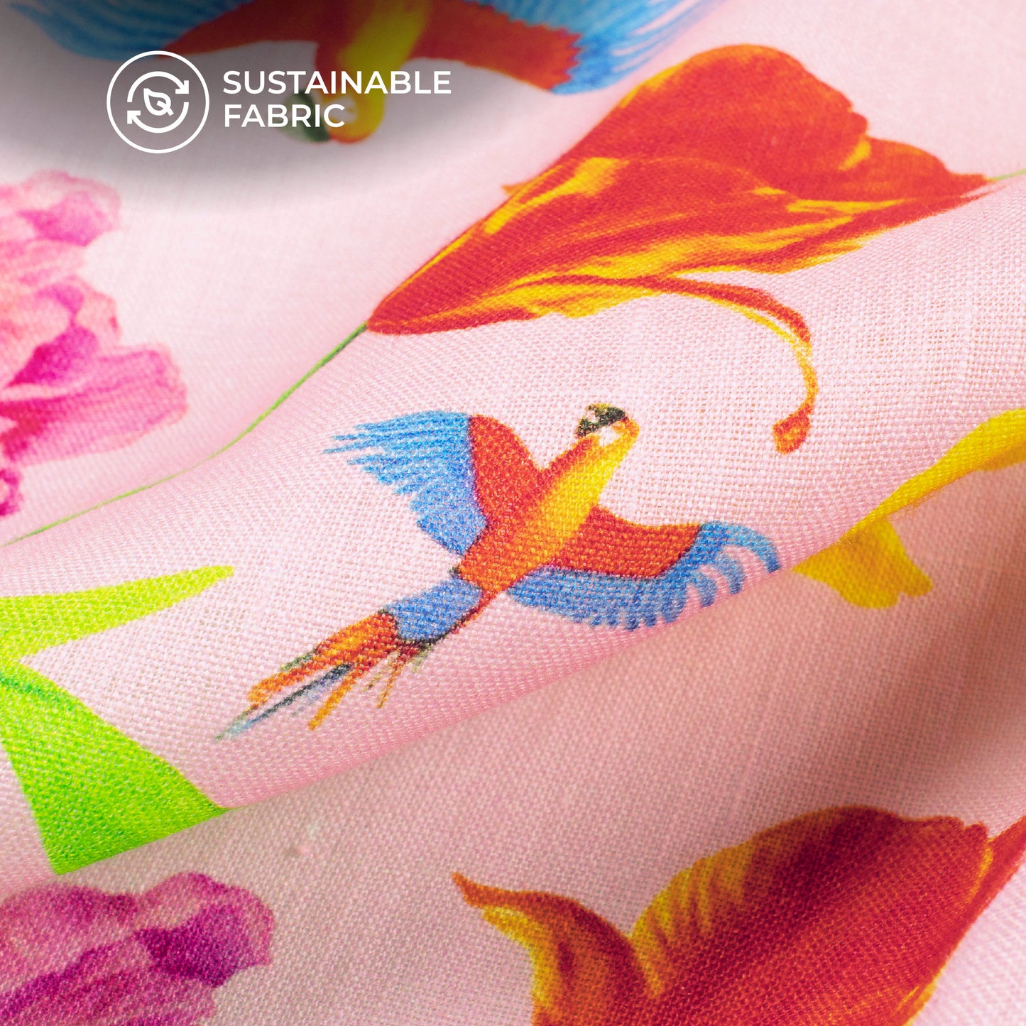 Nature's Bloom : Floral Digital Print Premium Swiss Linen Fabric (Width 58 Inches)