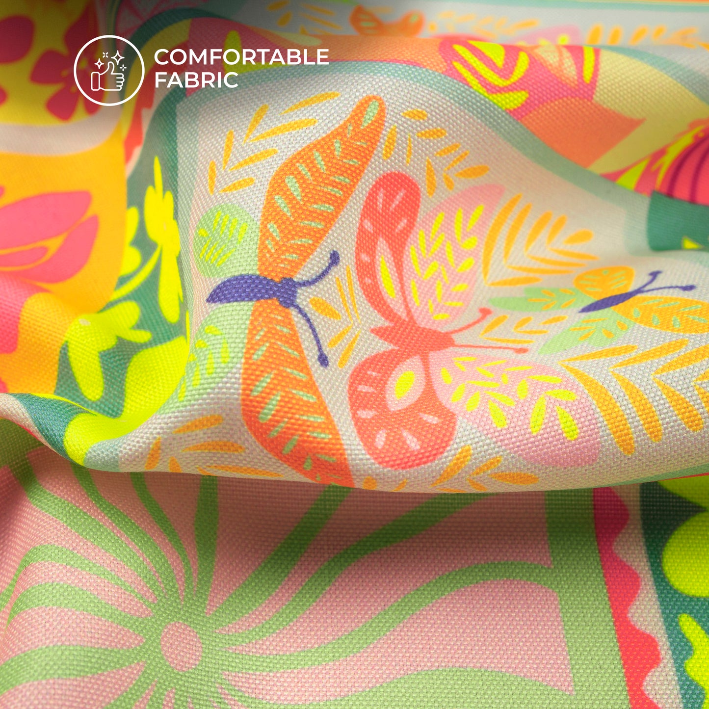 Stylish Floral Bird Digital Print Neon Rayon Fabric
