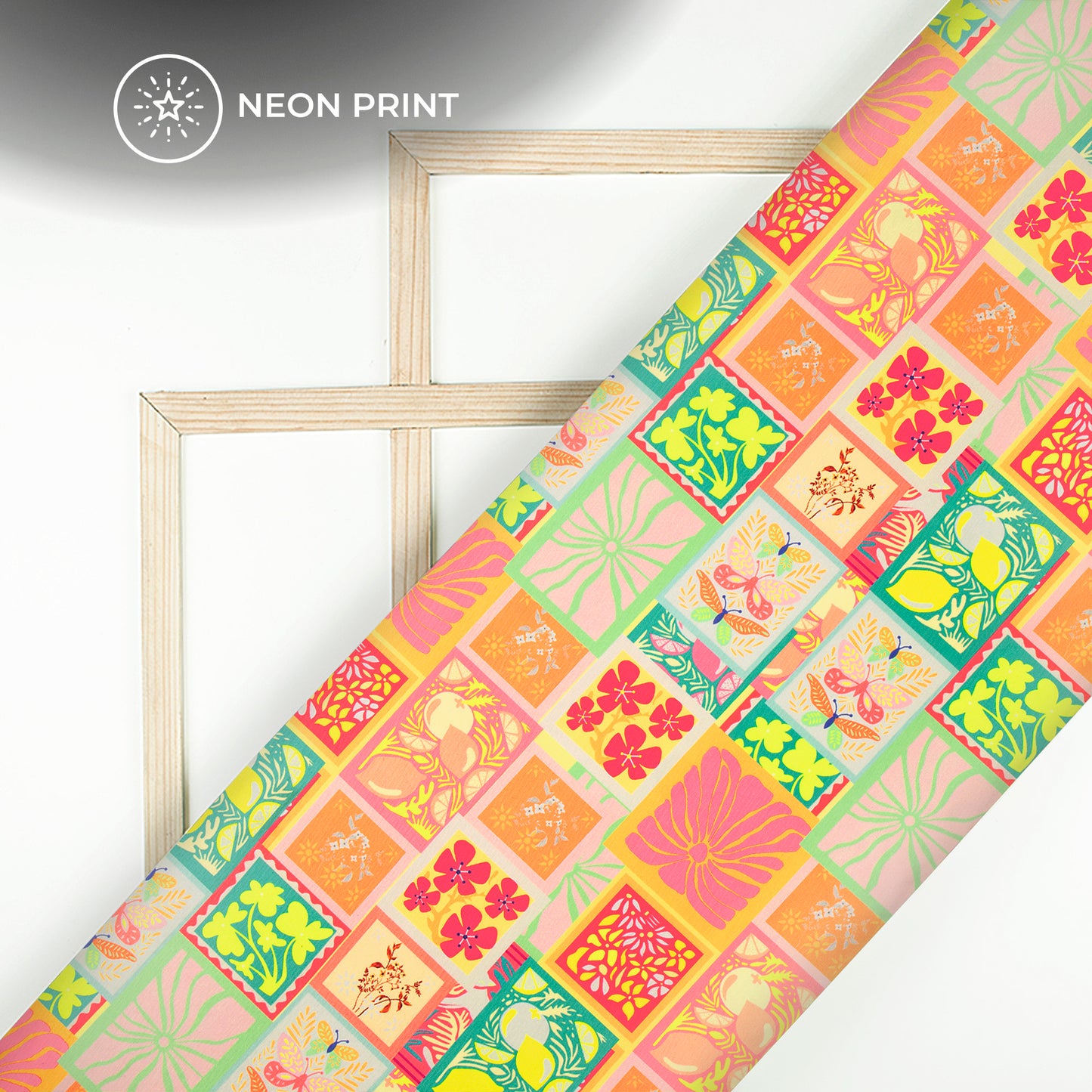 Stylish Floral Bird Digital Print Neon Rayon Fabric