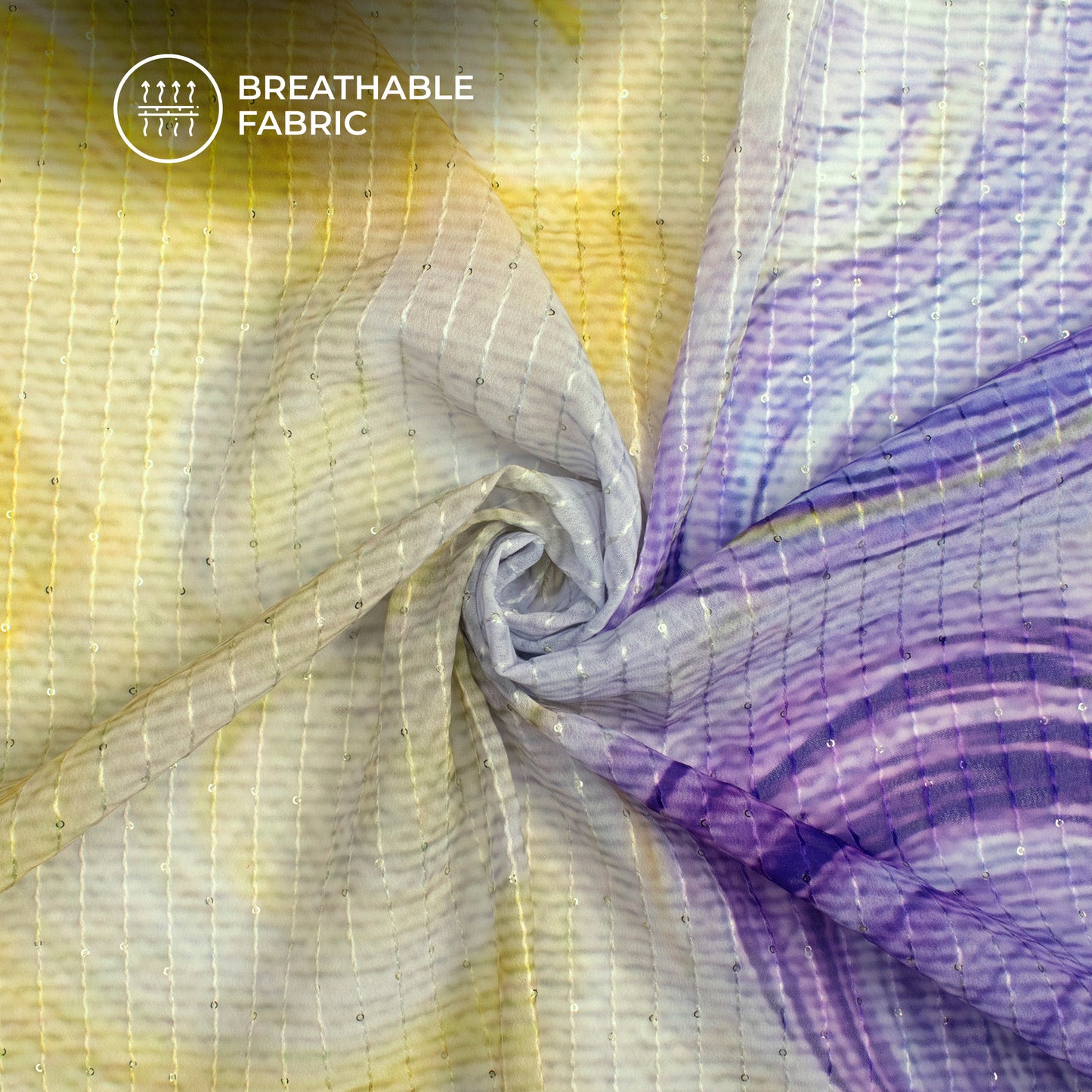 Dreamscape Digital Print Sequins Georgette Fabric For Creative Designers
