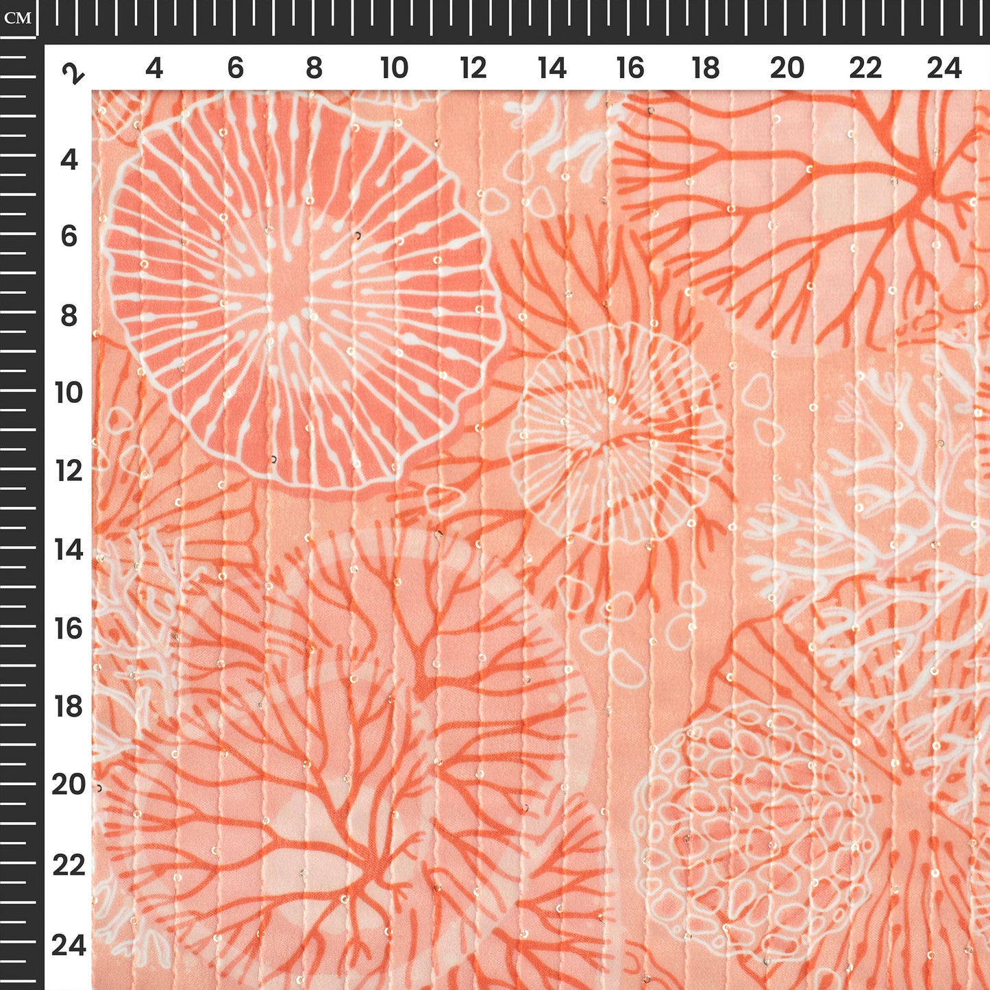 Natural Coral Digital Print Sequins Georgette Fabric For Dreamy Drapes