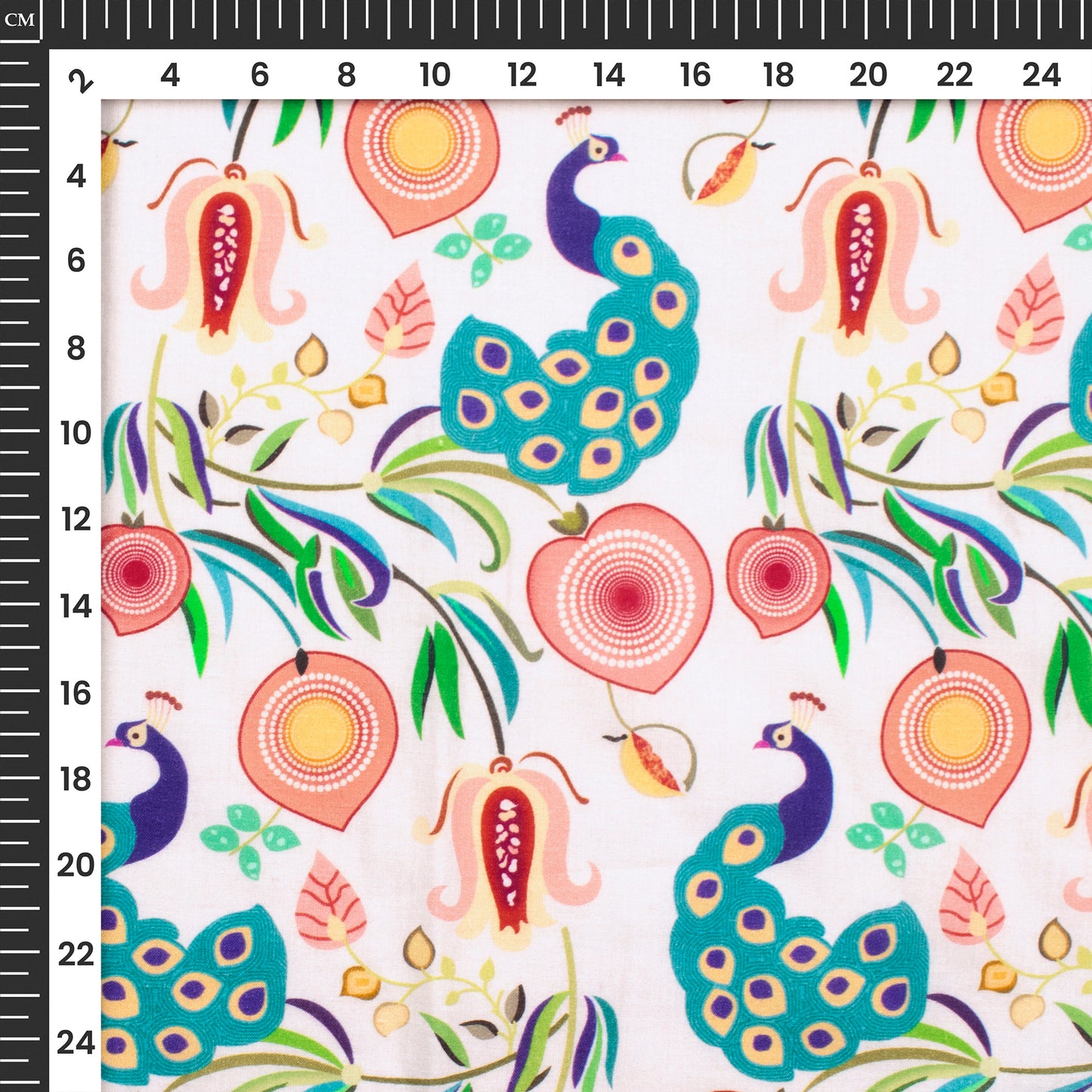 Floral Peacock Bird Digital Print Cotton Cambric Fabric