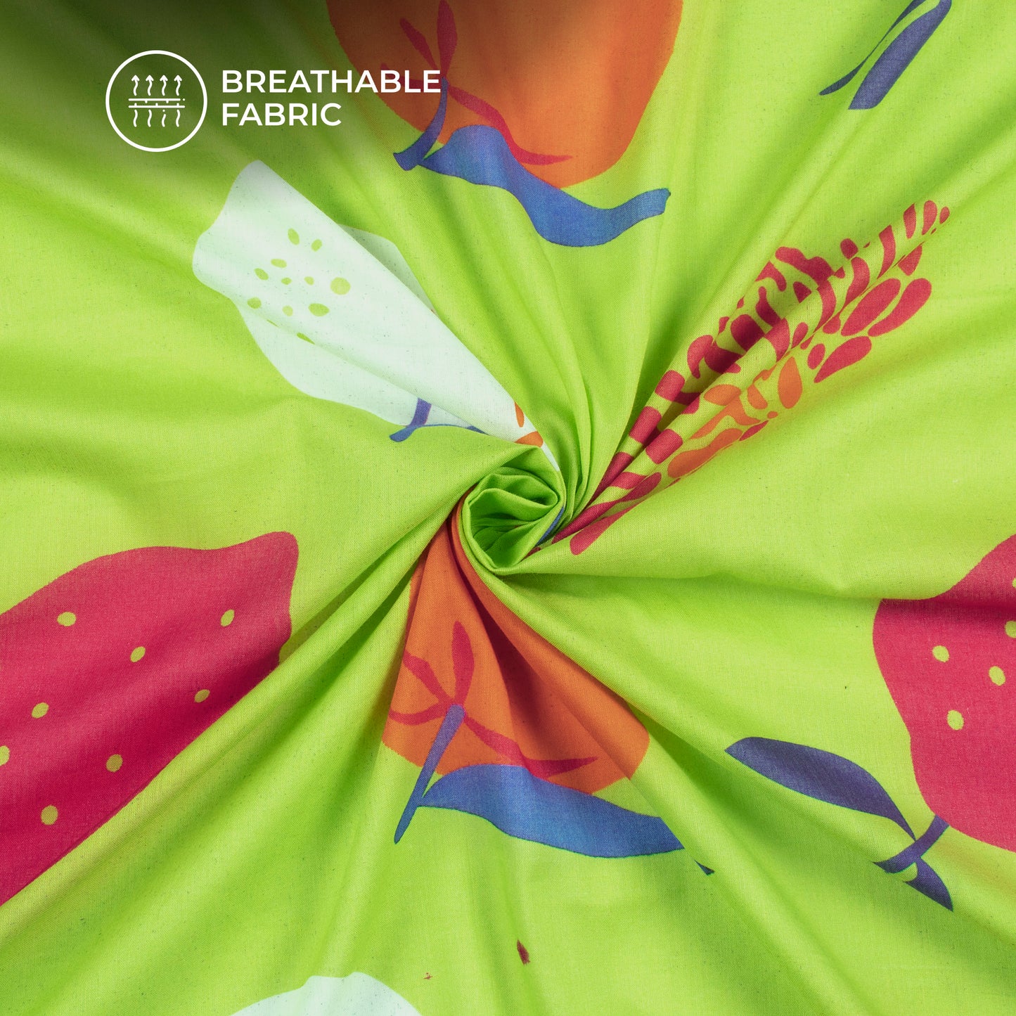 Trendy Abstract Fun Fruits Digital Print Pure Cotton Mulmul Fabric