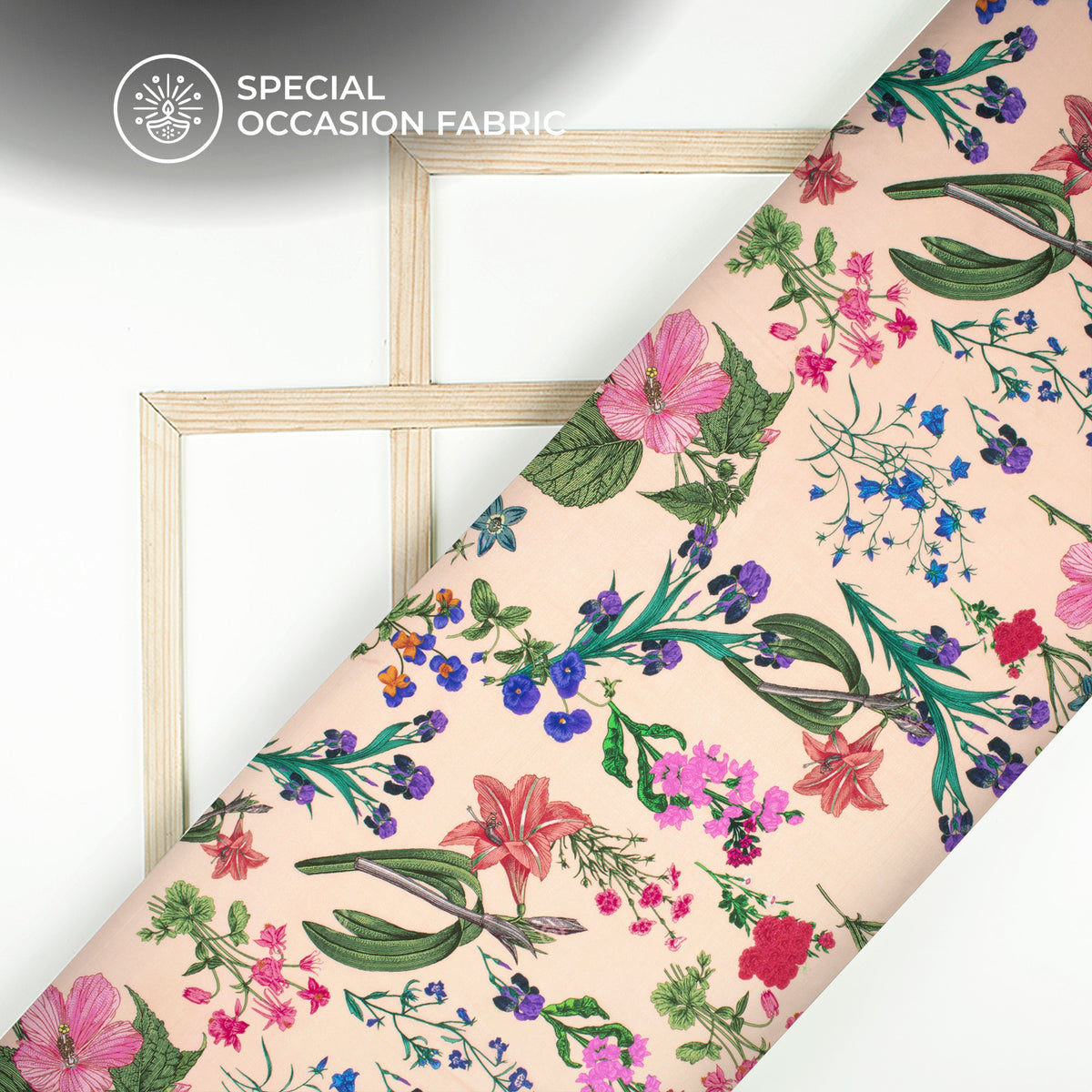 Classic Romantic Floral Digital Print Bemberg Raw Silk Fabric