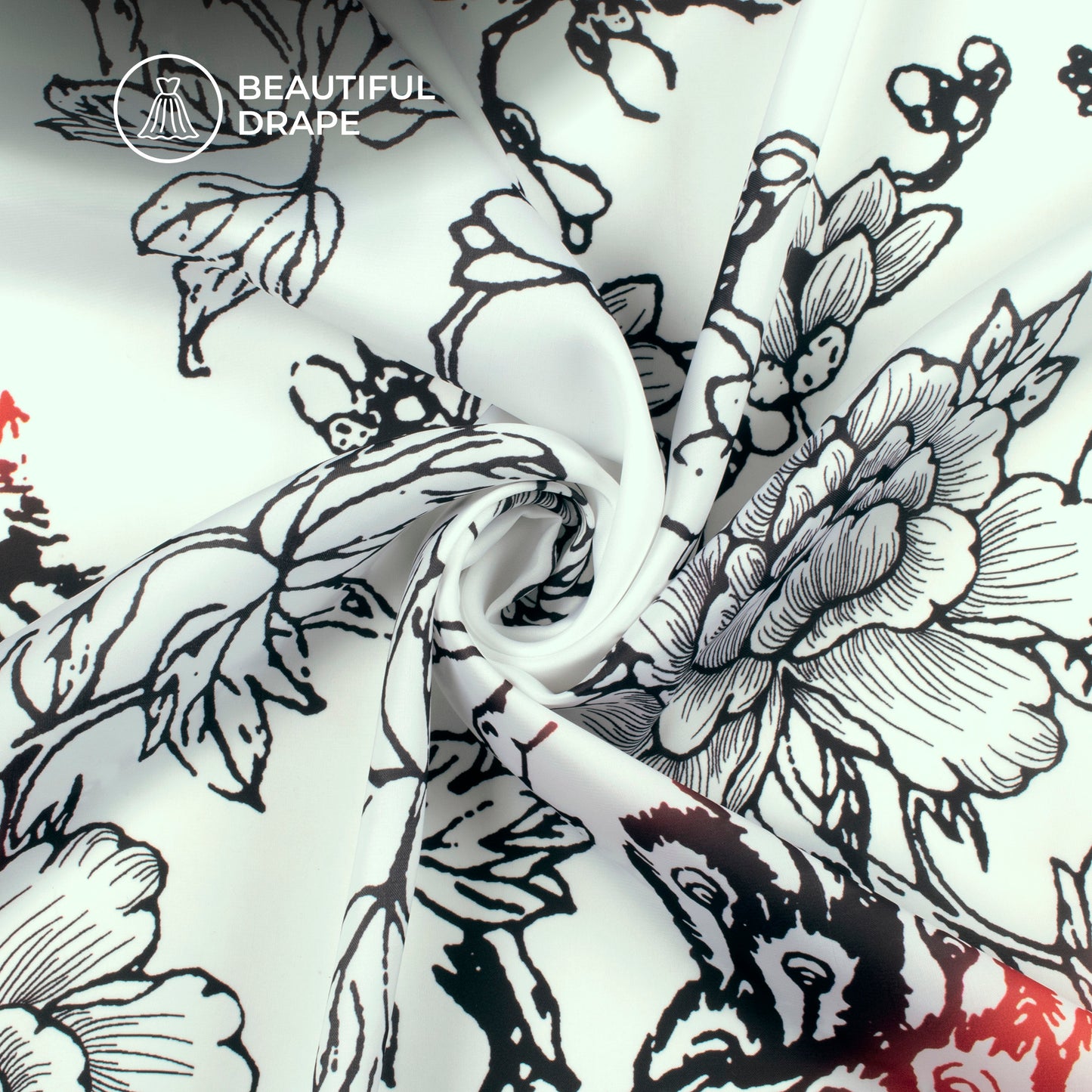 Black Floral,Peacock Digital Print Luxurious Imported Satin Fabric