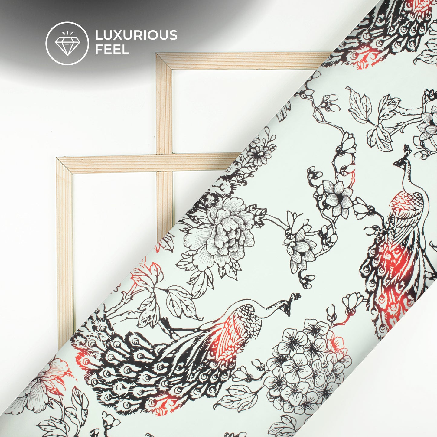 Black Floral,Peacock Digital Print Luxurious Imported Satin Fabric