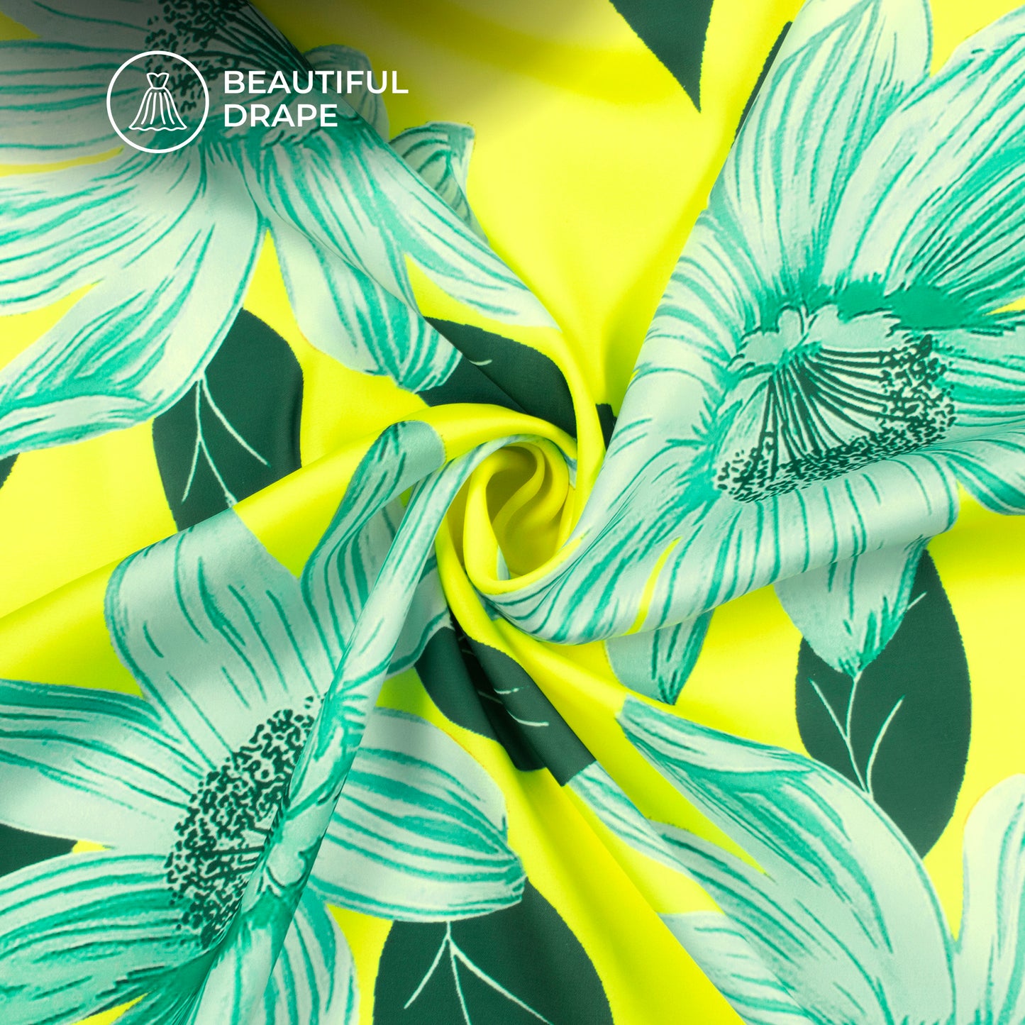 Lemon Yellow Floral Digital Print Luxurious Imported Satin Fabric
