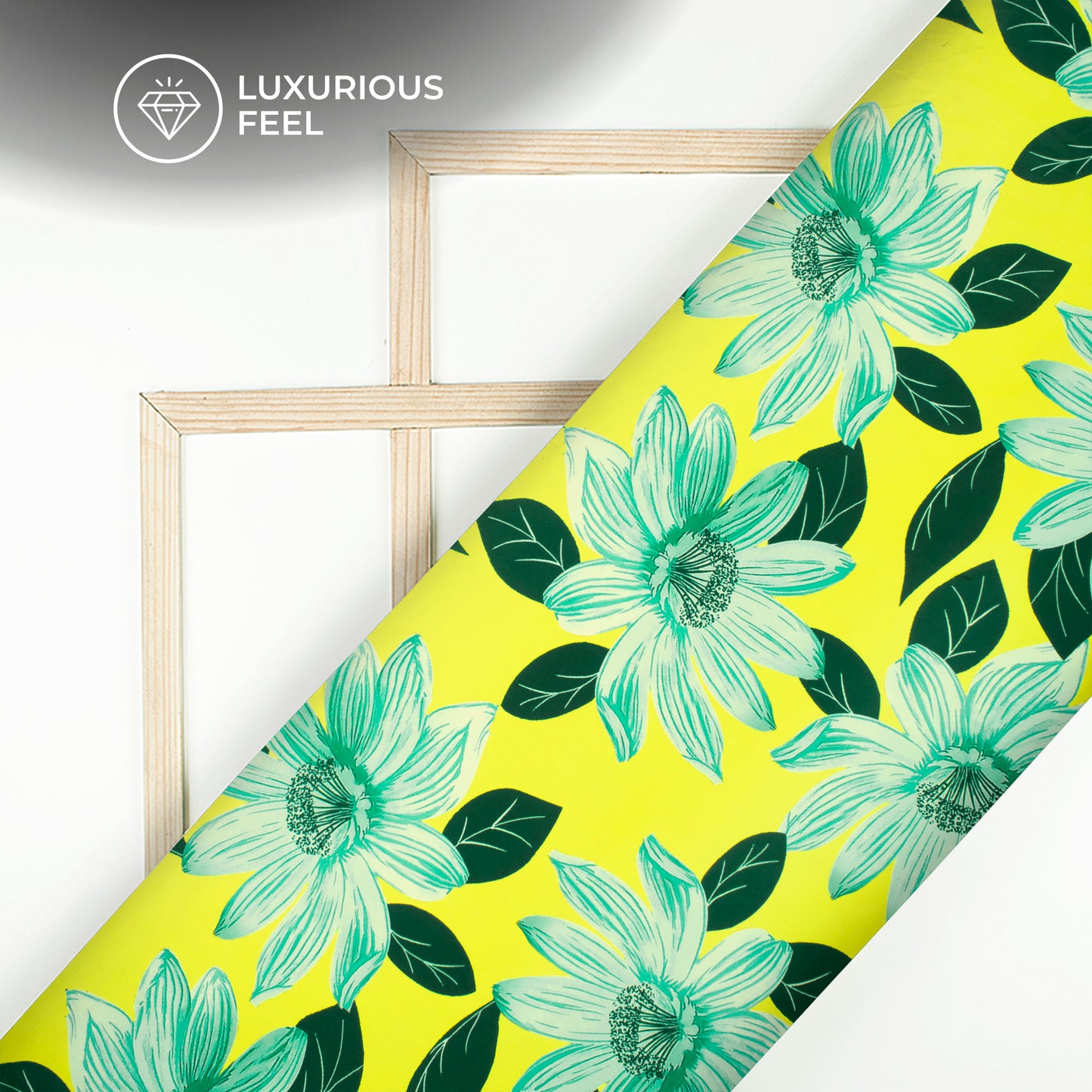 Lemon Yellow Floral Digital Print Luxurious Imported Satin Fabric