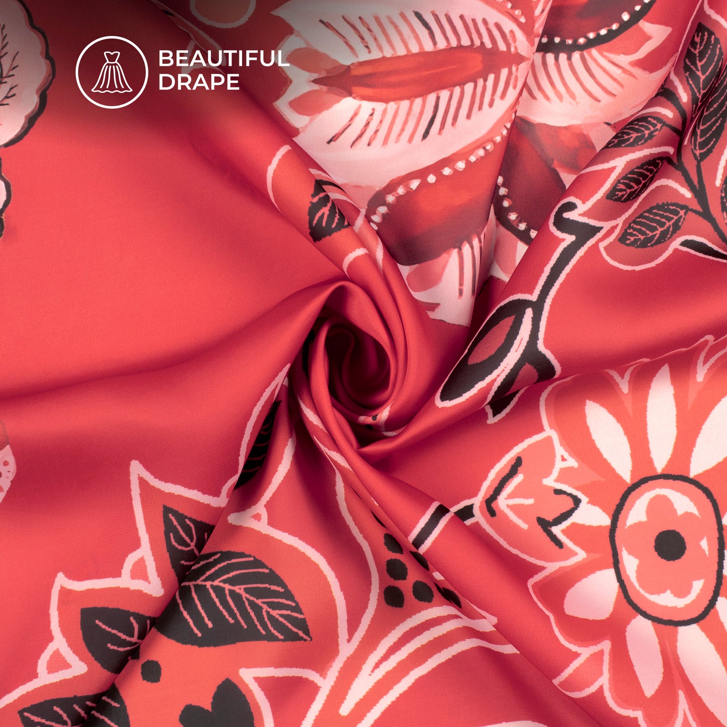 Cherry Red Floral Digital Print Luxurious Imported Satin Fabric